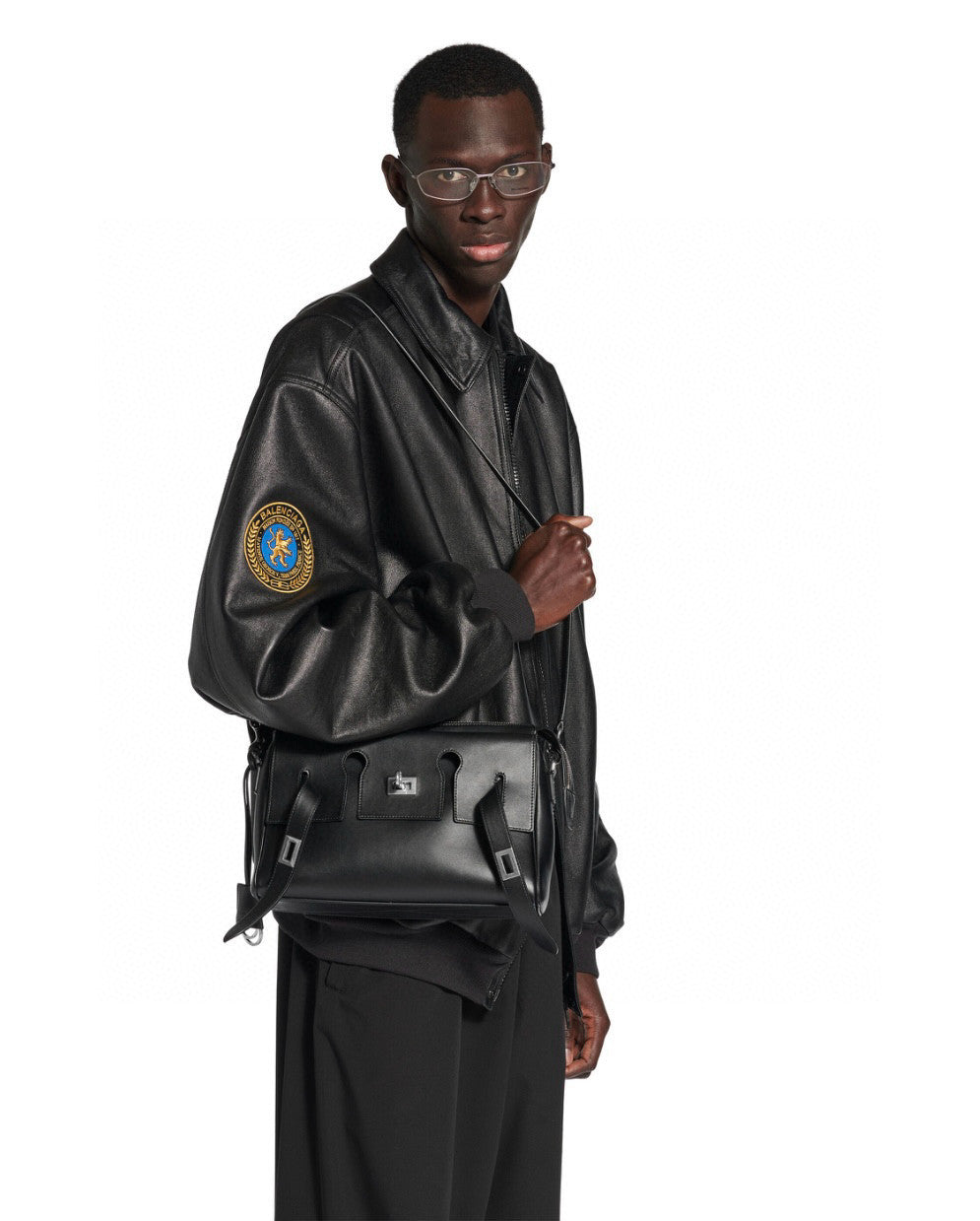 Balenciaga Bel Air Men's Solid Color Distressed Silver Metal Accessory Cowhide Messenger Bag Shoulder Bags #77339