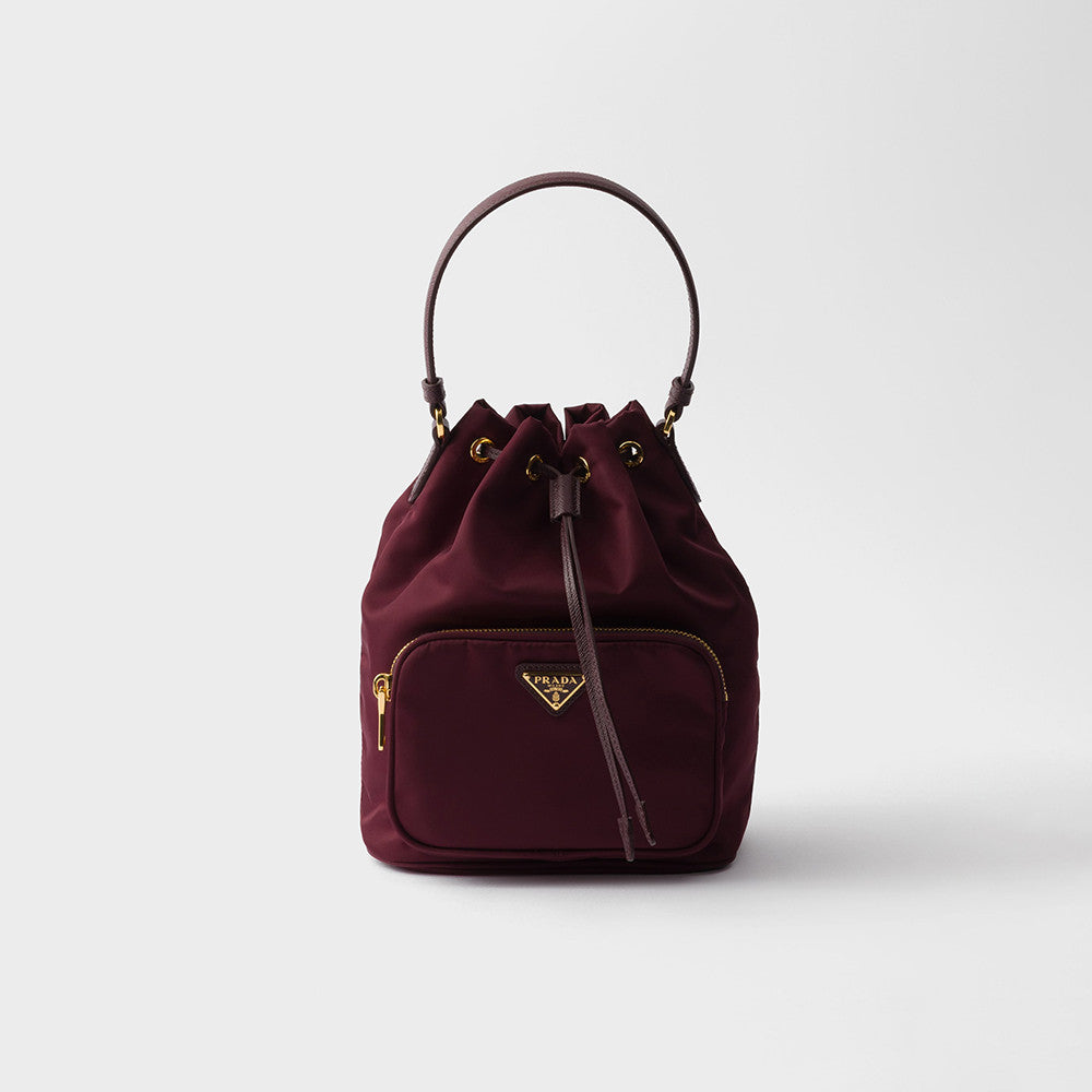 Prada Duet Recycled Nylon Bucket Bag Drawstring Closure Shoulder Bag #332667