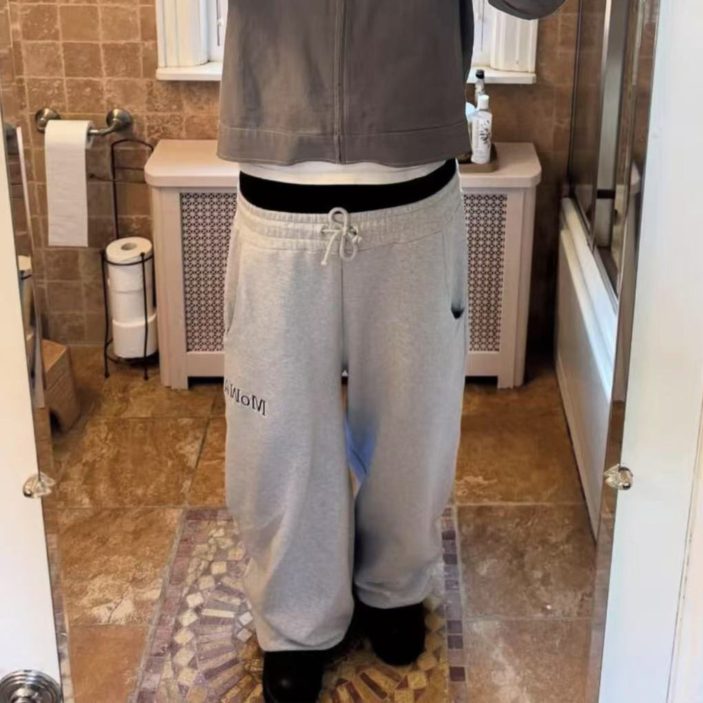 Mowalola Sweat Suit Sport Gray Suit Loose Cotton Men's And Women's Spring And Fall Casual Simple Embroidery Letters Hooded Sweatshirt Sweatpants Ngvp #1746