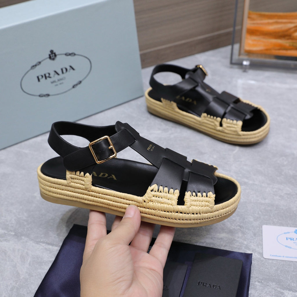 Prada Leather Fisherman Espadrille Sandals #380312