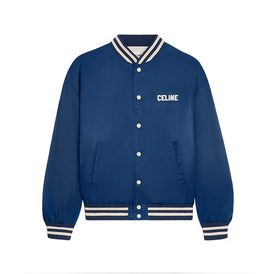 Celine Men's Spring/Fall Logo Single-Breasted Solid-Color Striped Collar Casual Loose-Fit Baseball Jacket Long-Sleeve Cotton Jacket #81534