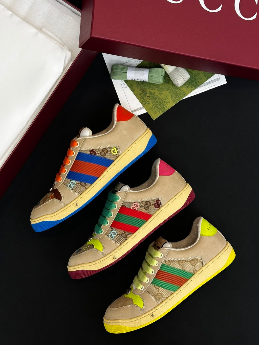 Gucci Screener Men's and Women's Fashion Casual Round-Toe Lace-Up Classic Print Low-Top Sneakers #78429