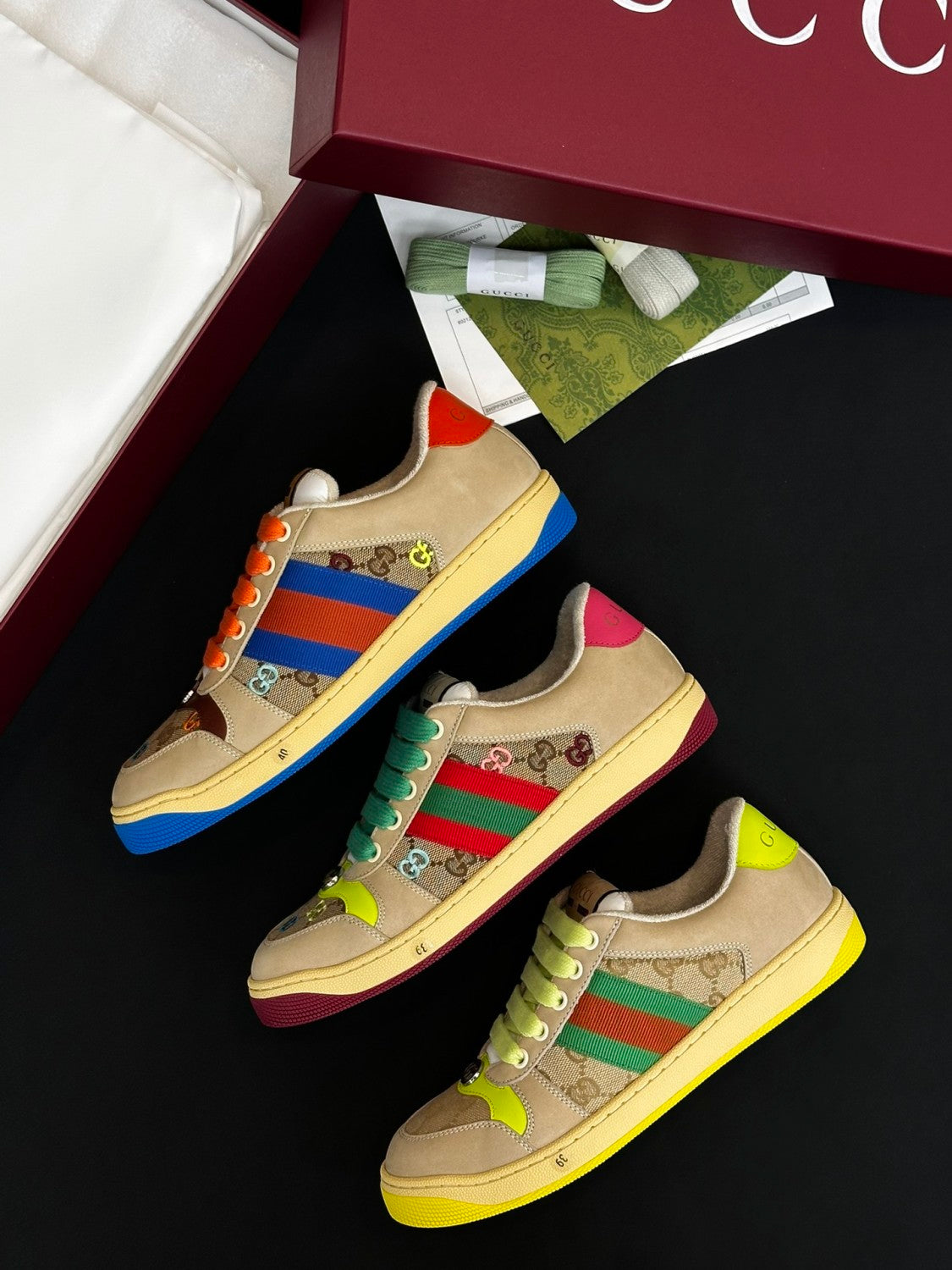 Gucci Screener Men's and Women's Fashion Casual Round-Toe Lace-Up Classic Print Low-Top Sneakers #78429