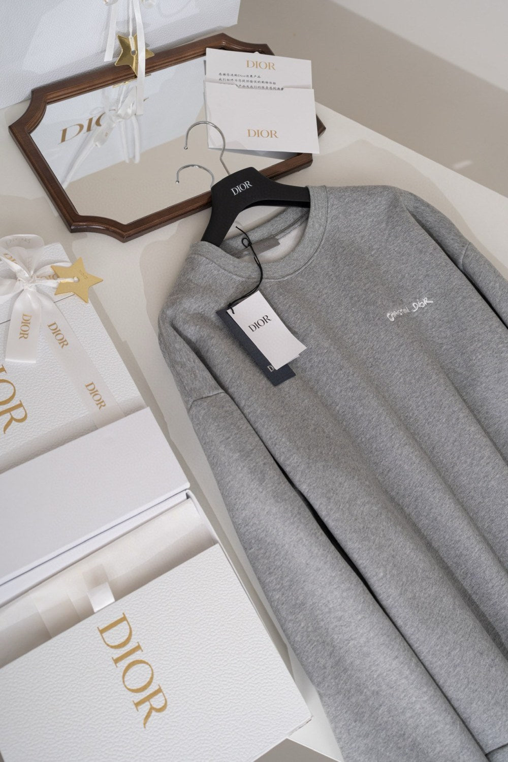 Dior Men's Spring and Autumn Gray Embroidered Letter Logo Round Neck Cotton Long Sleeve Sweatshirt Pullover #72898