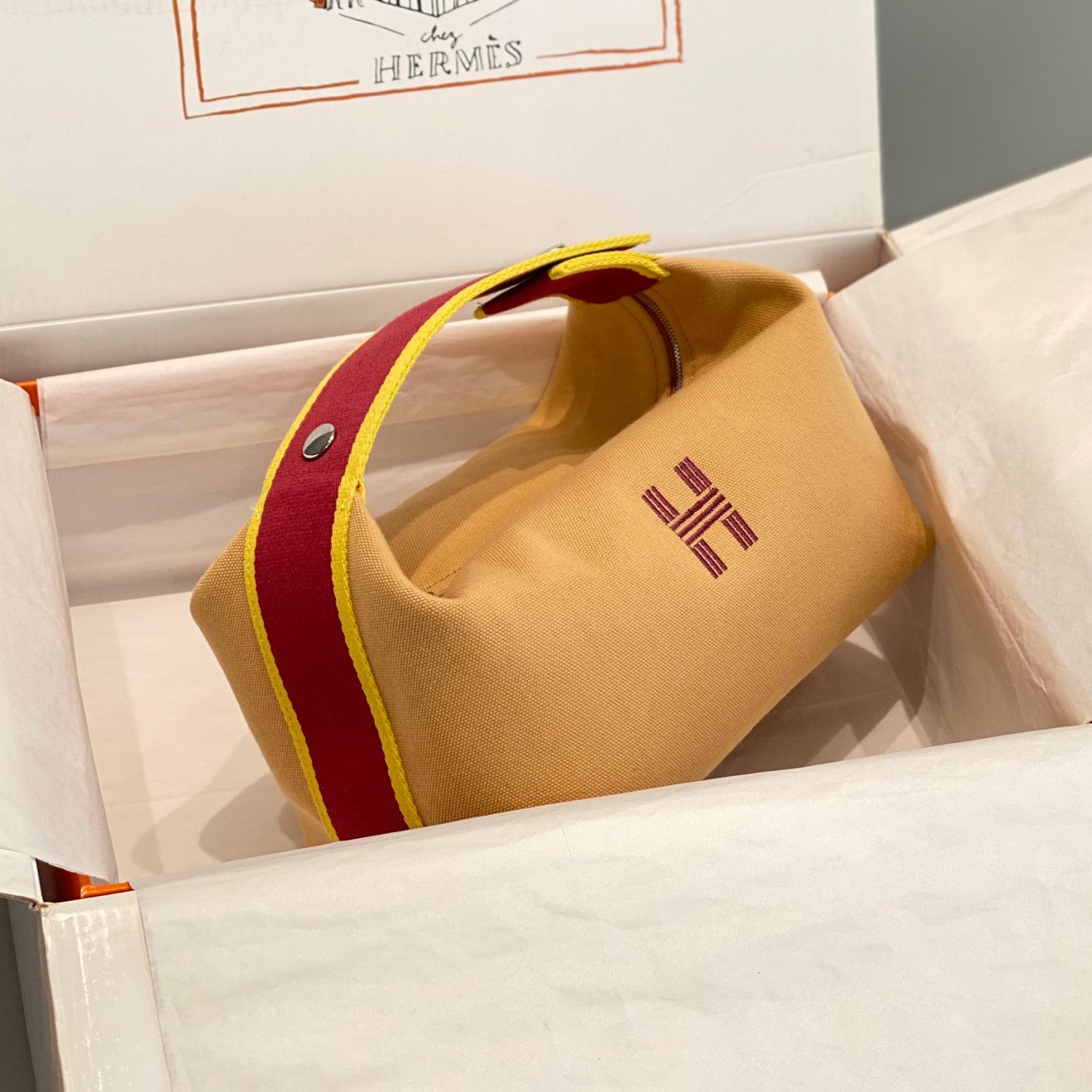 Hermes Classic Casual Color Block Canvas Tote Bag Makeup Bag Toiletry Bag Bags #78245