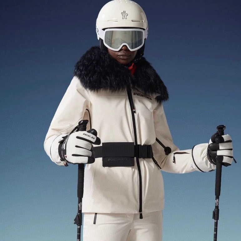 Moncler Grenoble Women's Autumn/winter Flap Lapel Zip Long Sleeve Jacket Ski Suit Letter Mid Waist Fitted Micro Casual Pants White #71795