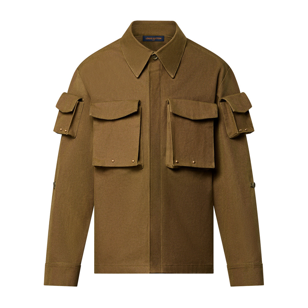 Louis Vuitton Men's Fall And Winter Brown Monogrammed Studded Cotton Single Breasted Long Sleeved Jacket #99882