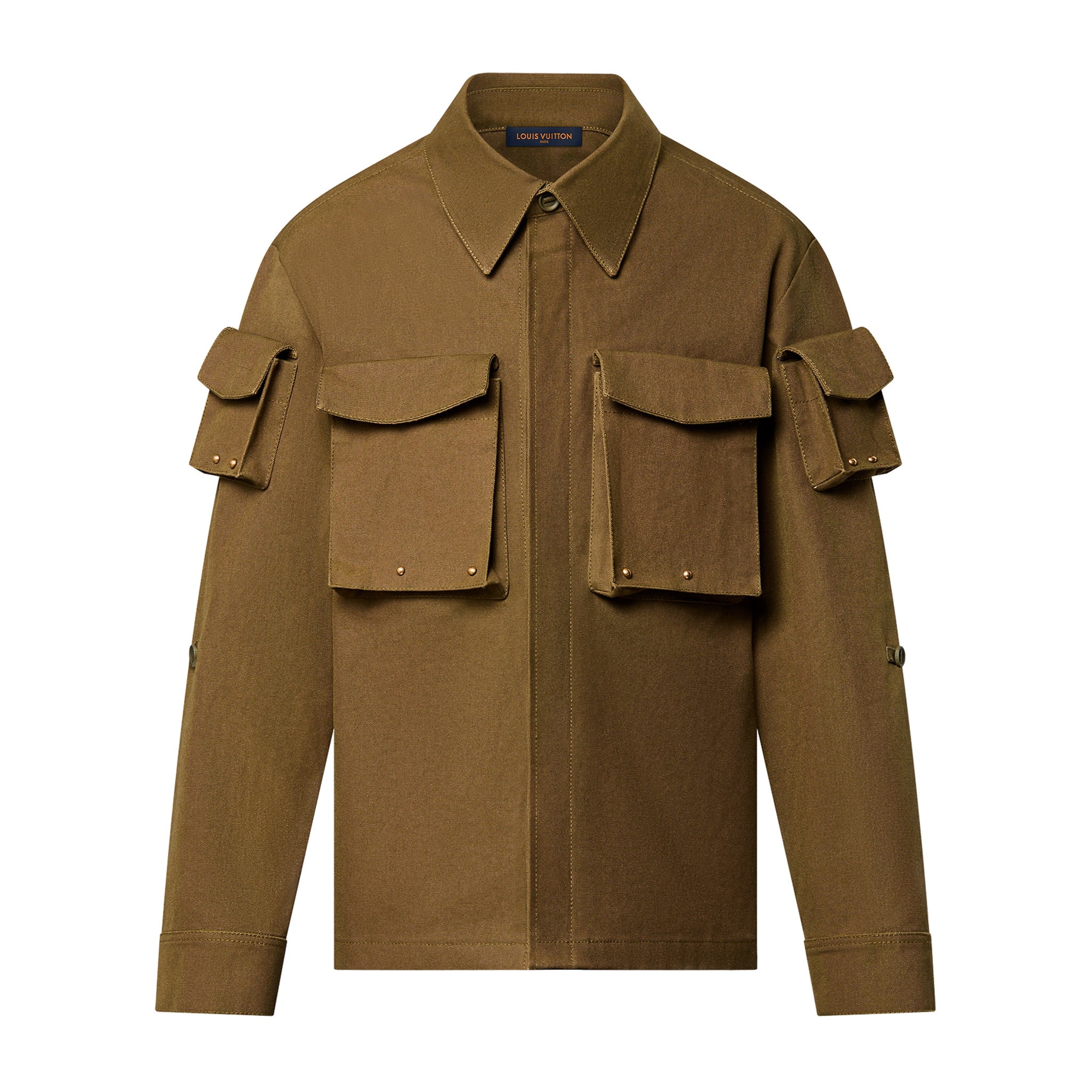 Louis Vuitton Men's Fall And Winter Brown Monogrammed Studded Cotton Single Breasted Long Sleeved Jacket #99882