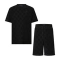 Louis Vuitton Men's Summer Black Embroidered Logo Printed Cotton Short Sleeve T-Shirt Casual Shorts Set Suit #76435