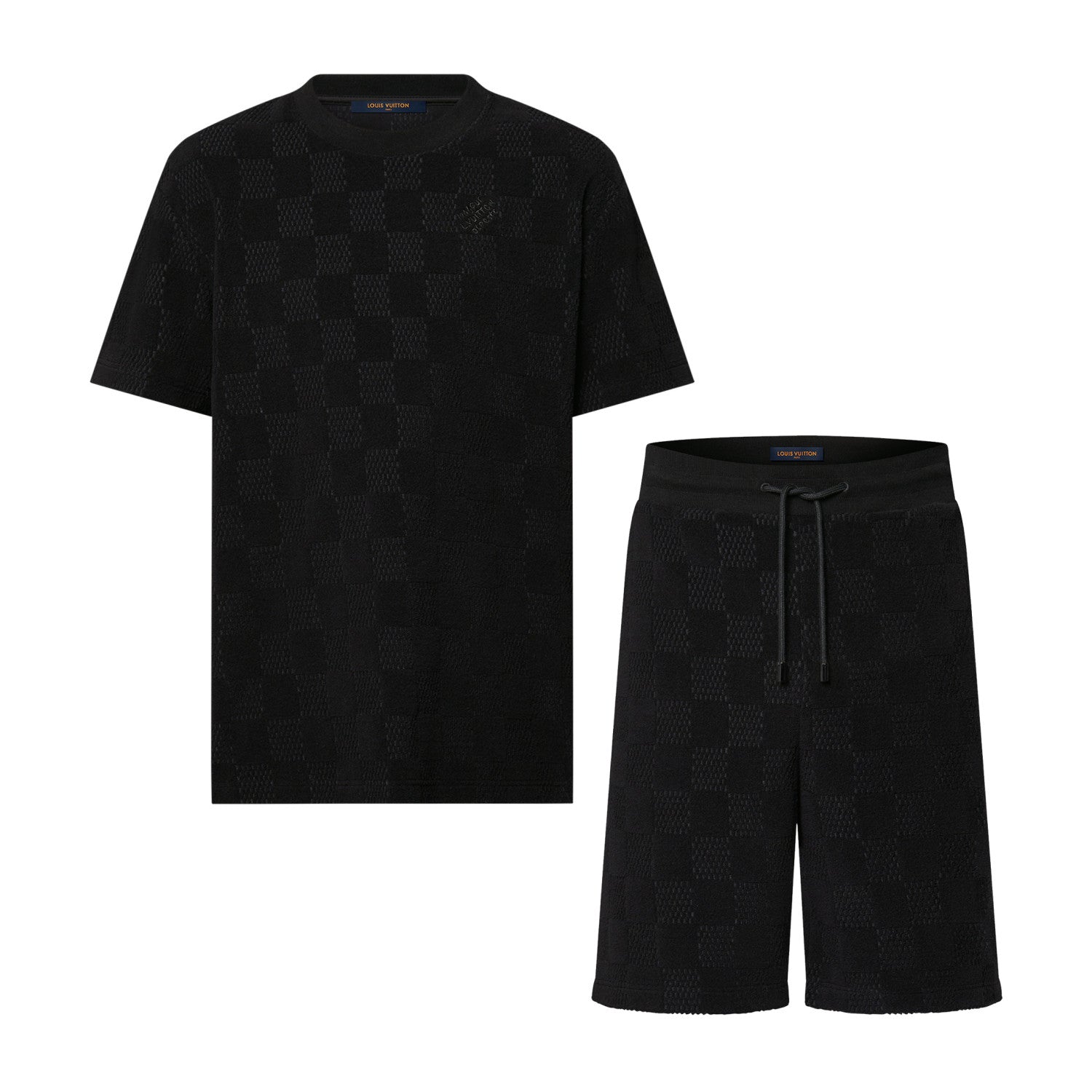 Louis Vuitton Men's Summer Black Embroidered Logo Printed Cotton Short Sleeve T-Shirt Casual Shorts Set Suit #76435
