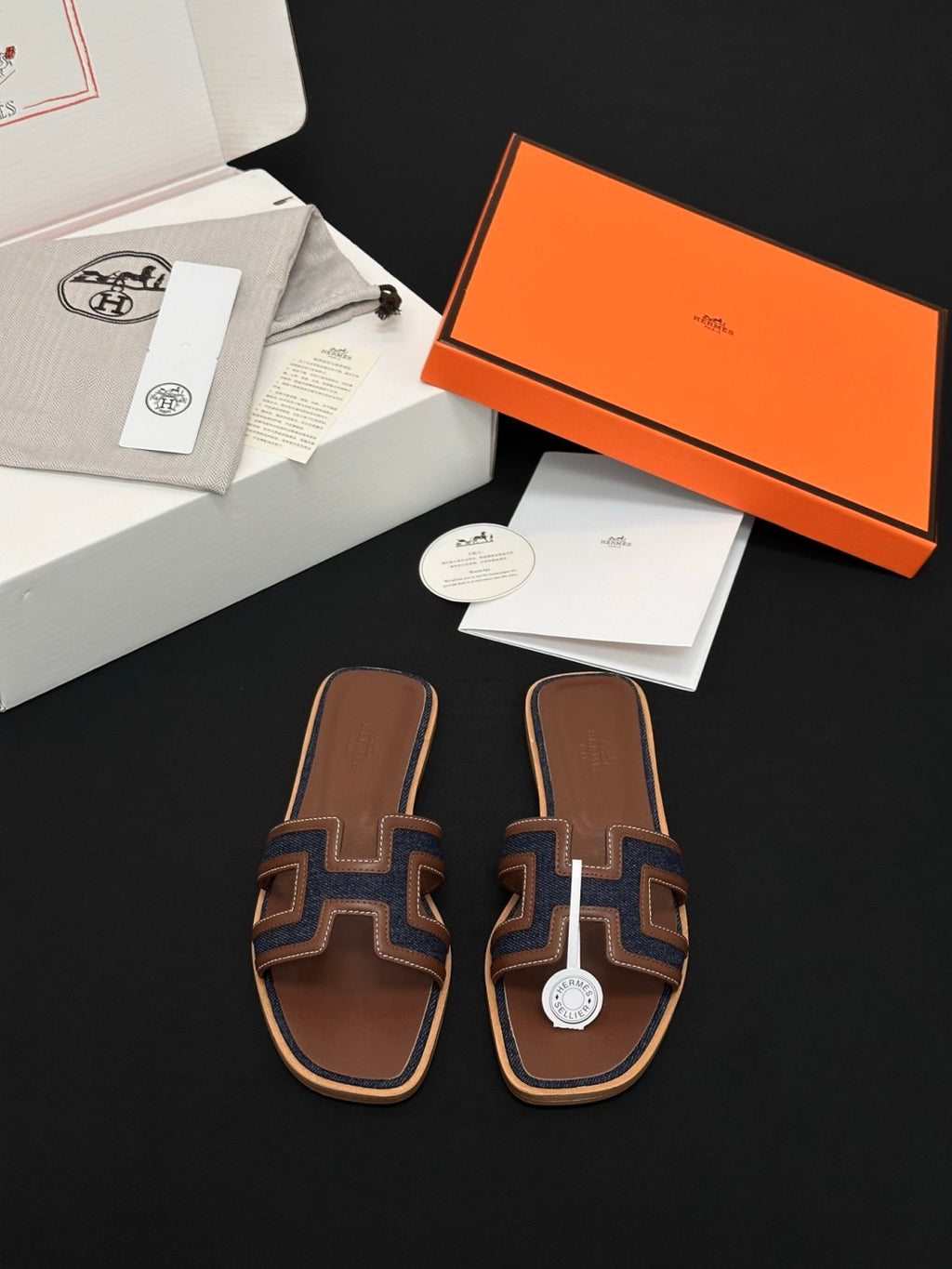 Hermès Denim Patchwork Slippers #385097