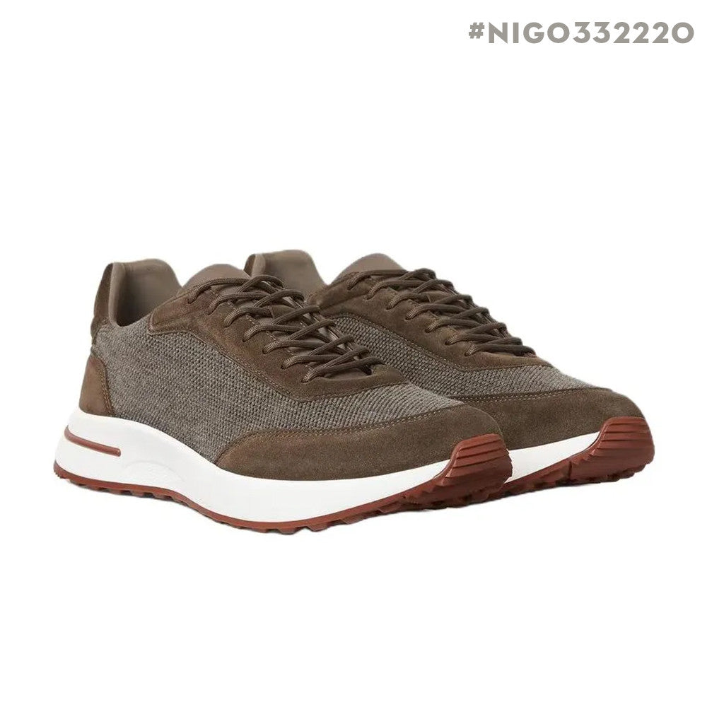 Loro Piana Week End Walk Wool Thick Sole Lace Low Top Lifestyle Shoes Men's Brown Green #332220