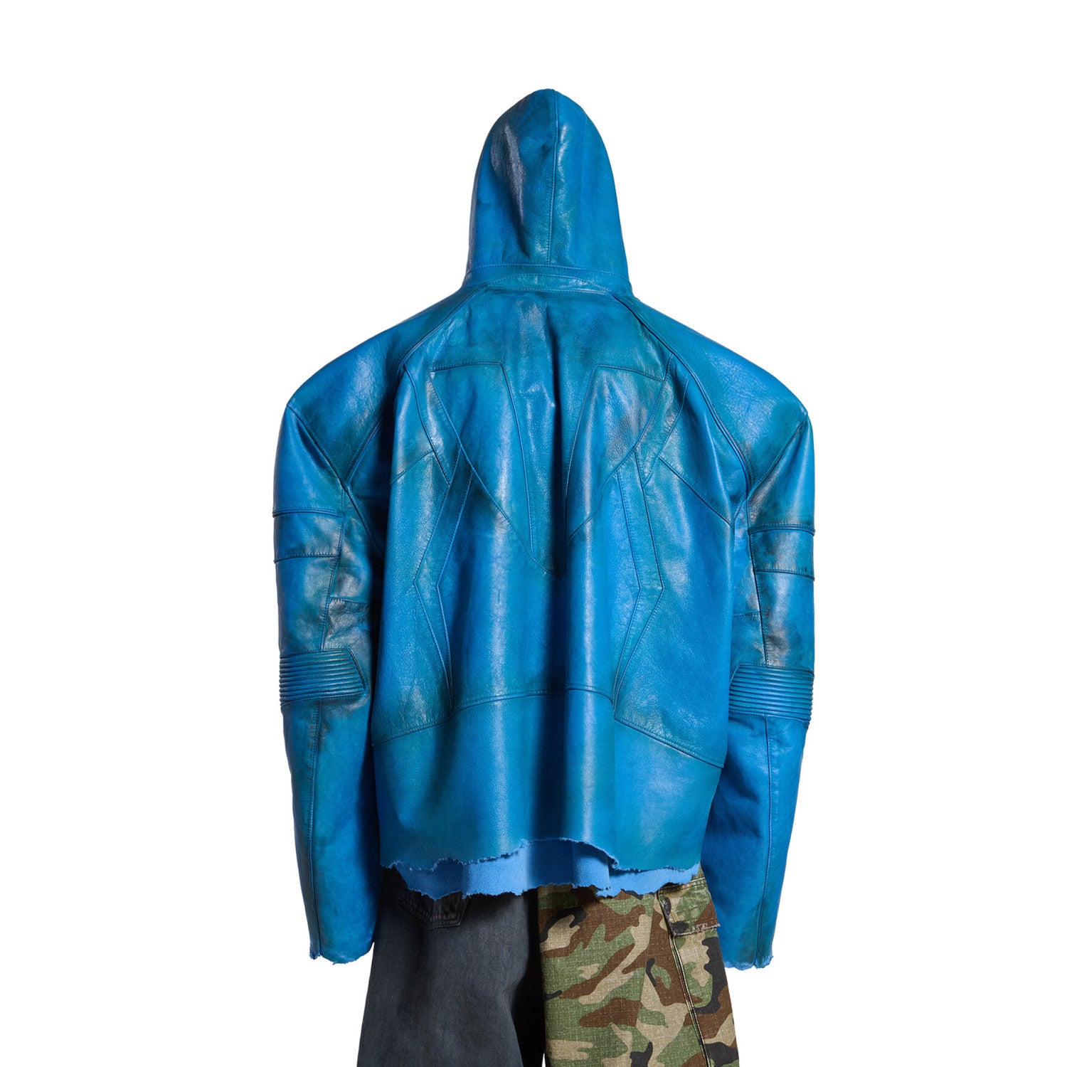 Balenciaga Men's Spring And Fall Fashion Zipper Blue Cowhide Hooded Long Sleeve Loose Biker Jacket Ngvp #8581