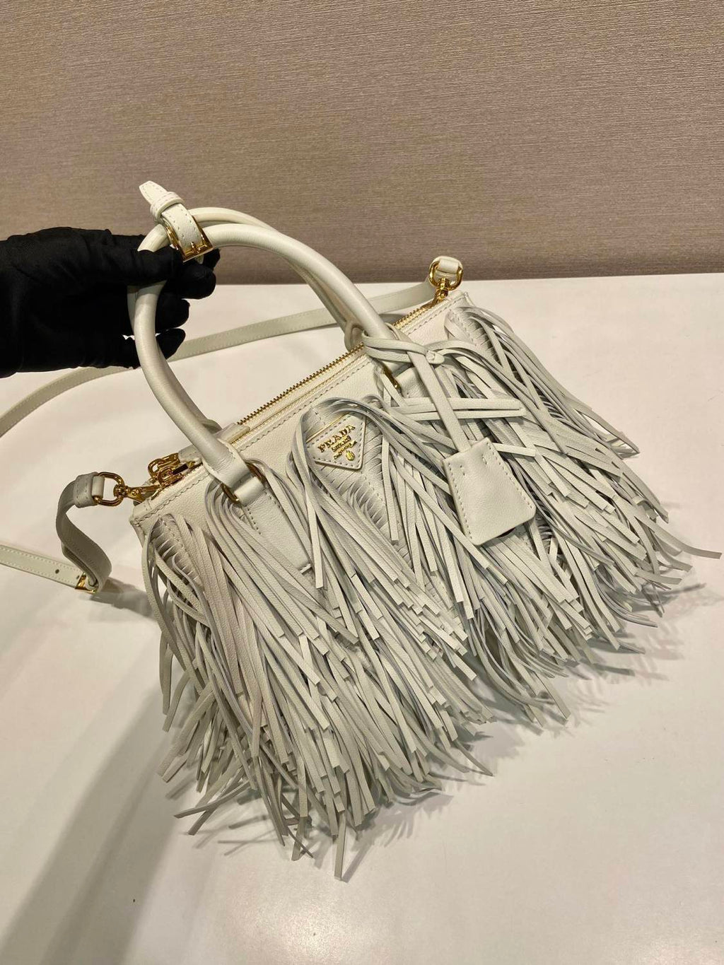 Prada Galleria Women's Solid Colour Metal Engraved Logo Tassel Design Calfskin Shoulder Bag Crossbody Bags Handbag #77979