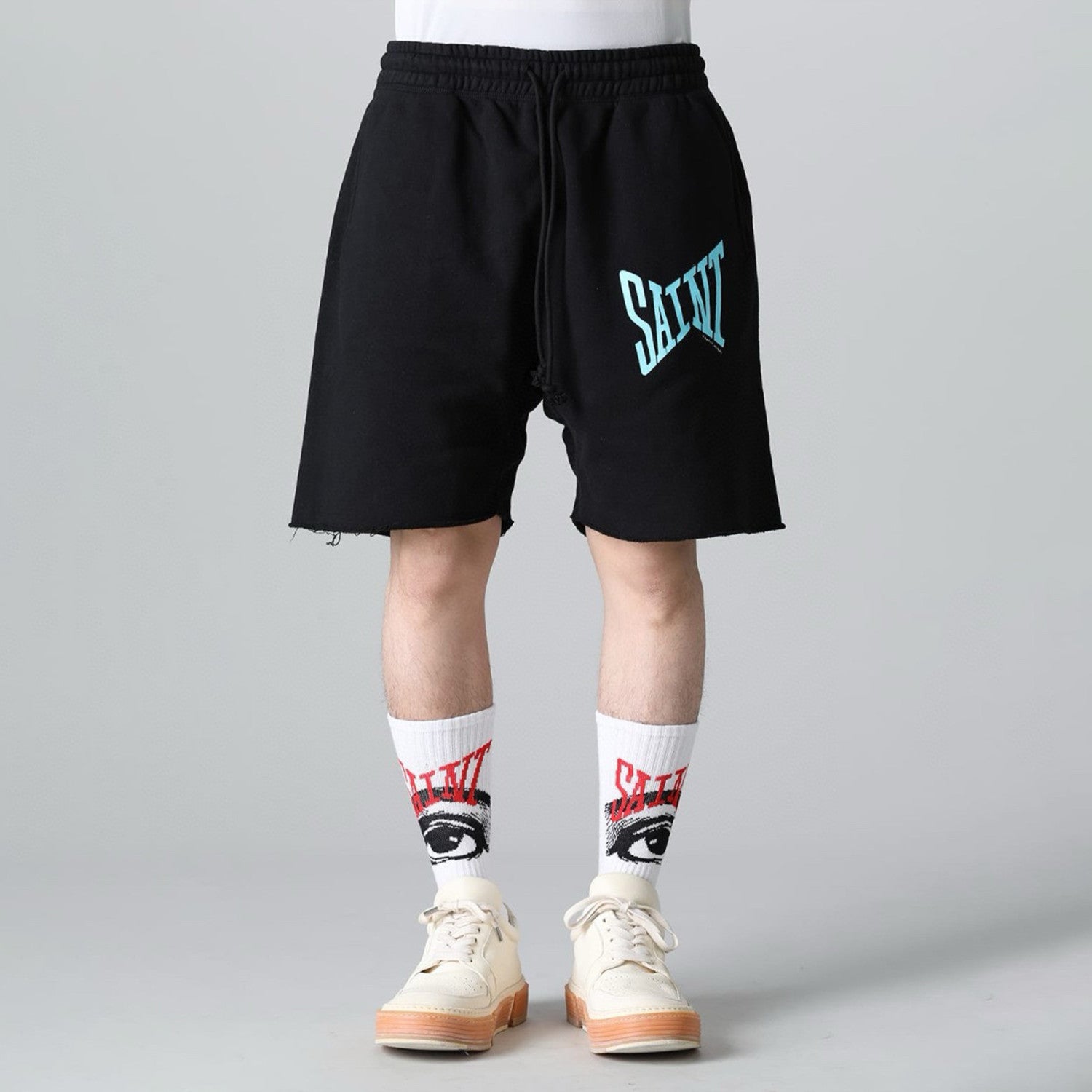 Saint Michael Men's And Women's Retro Color Blocked Fashionable High Street Trendy Casual Elastic Waist Drawstring Shorts  Ngvp #9239