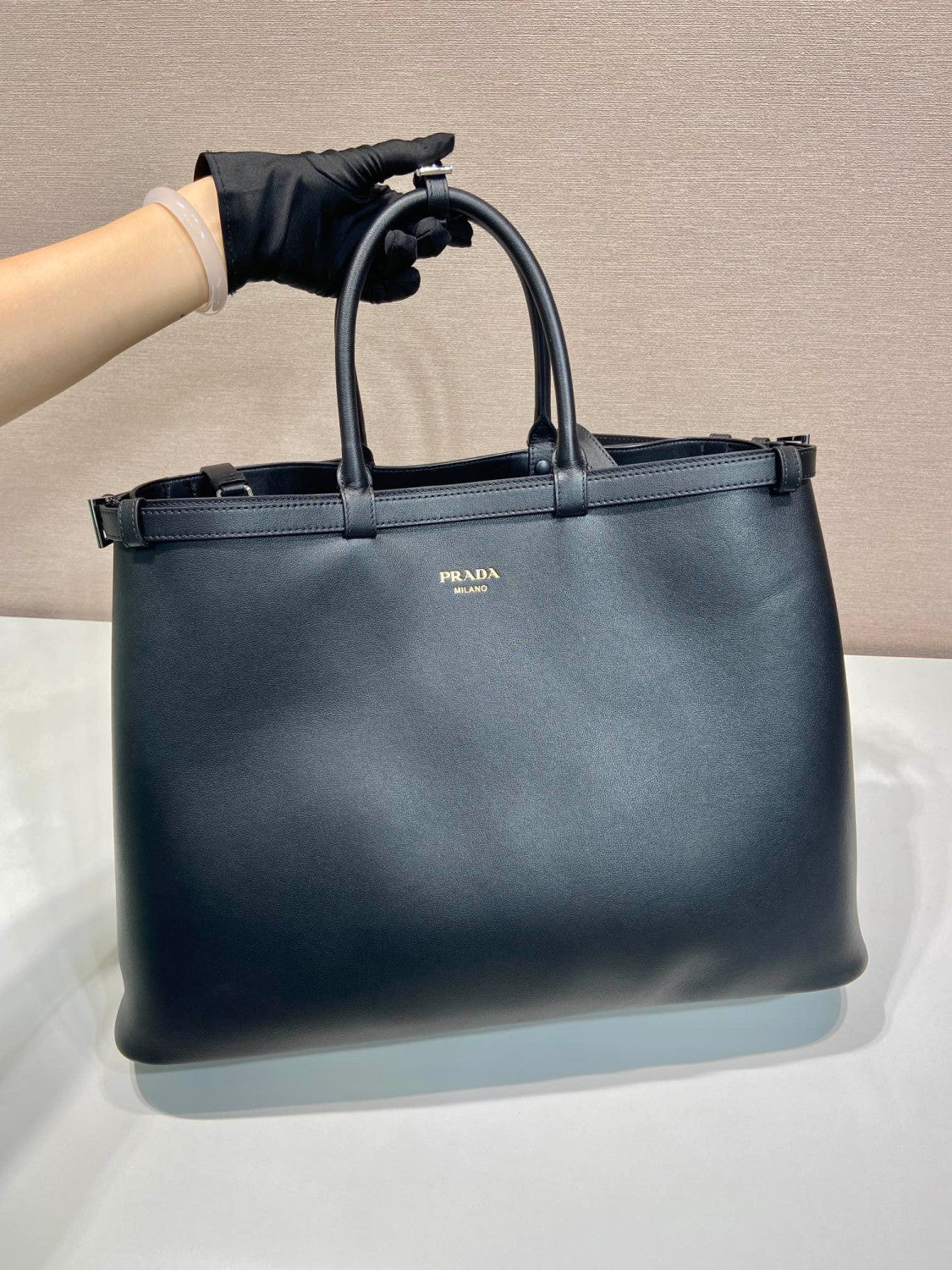 PRADA Black Prada Buckle Leather Bag With Belt #334235
