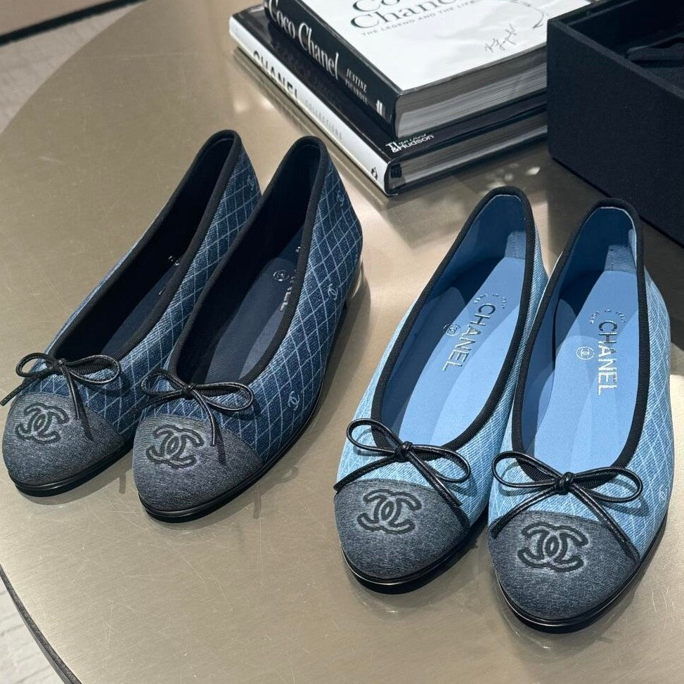 Chanel Women's Spring/Summer Solid Color Striped Printed Denim Ballet Flats Shoes #77258