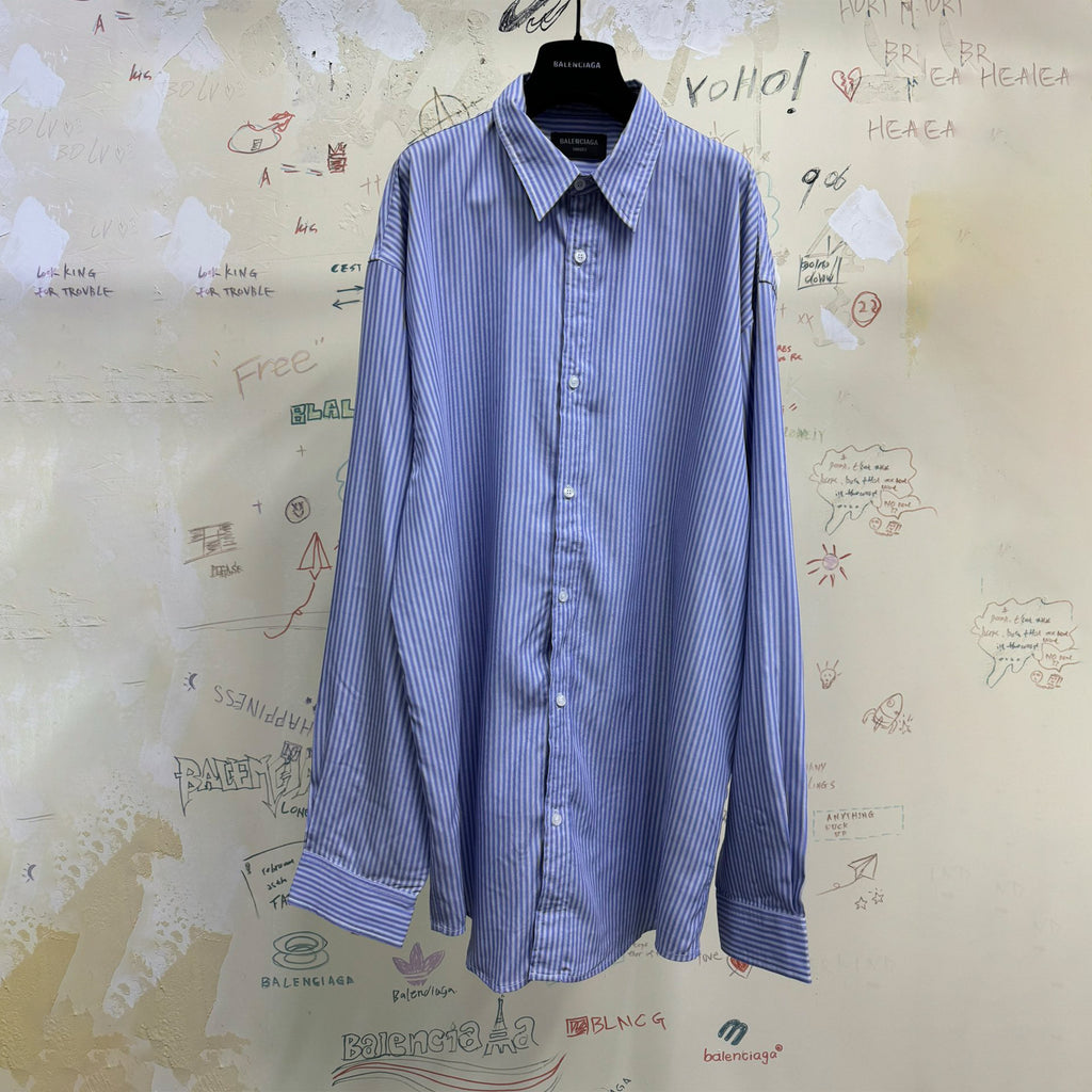Balenciaga Men's Blue And White Draped Shirt Classic Fashion Pieces Layering Matching Spring And Autumn Funky Lapel Single Breasted Casual Shirt Top Ngvp #nig9789