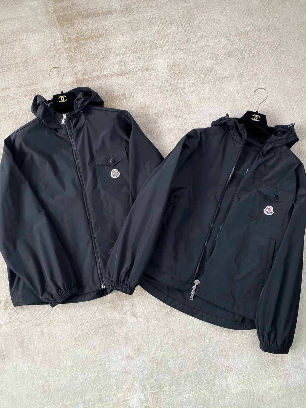 Moncler Men's Spring and Fall Black Logo Patch Straight Long Sleeve Zipper Hooded Lightweight Jacket #98779