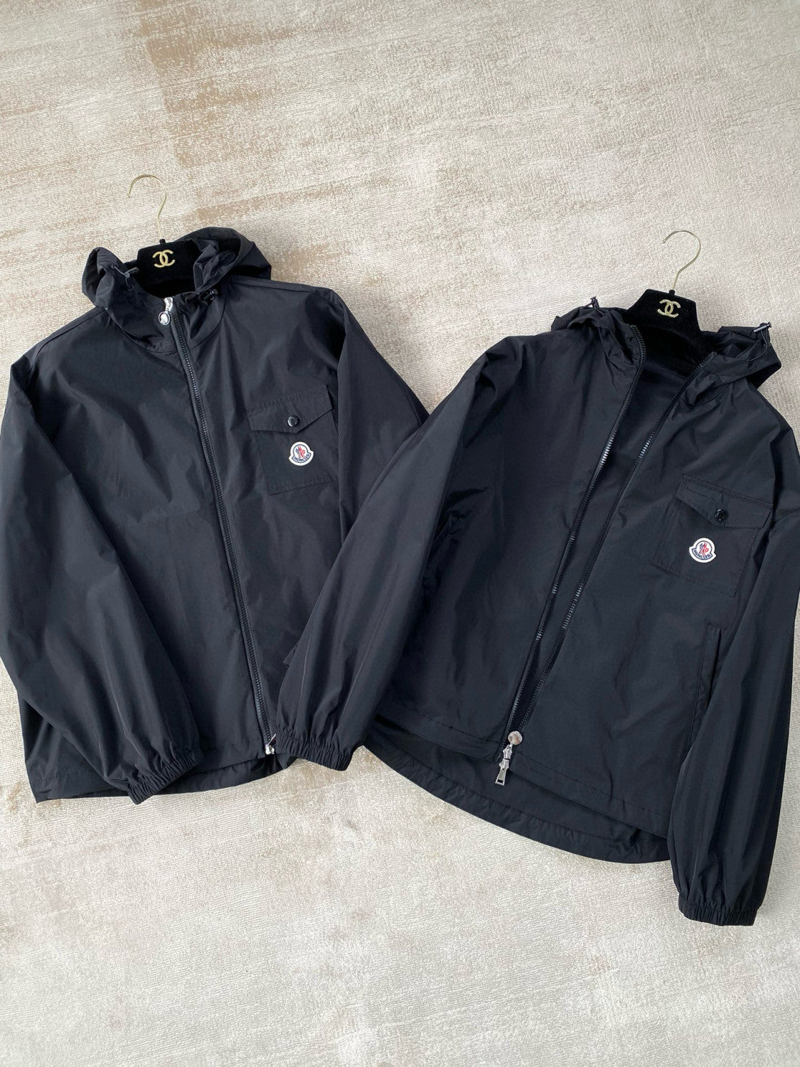 Moncler Men's Spring and Fall Black Logo Patch Straight Long Sleeve Zipper Hooded Lightweight Jacket #98779