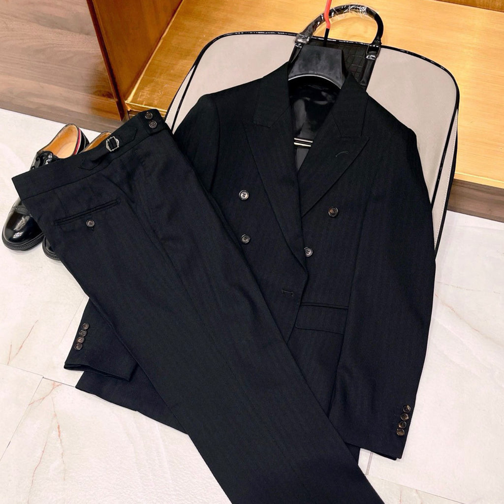 Louis Vuitton Men's Fall And Winter Business High-end Tide Wool Double-breasted Blazer Top Wedding Suit Casual Pants Black Suit Set Ngvp #2443