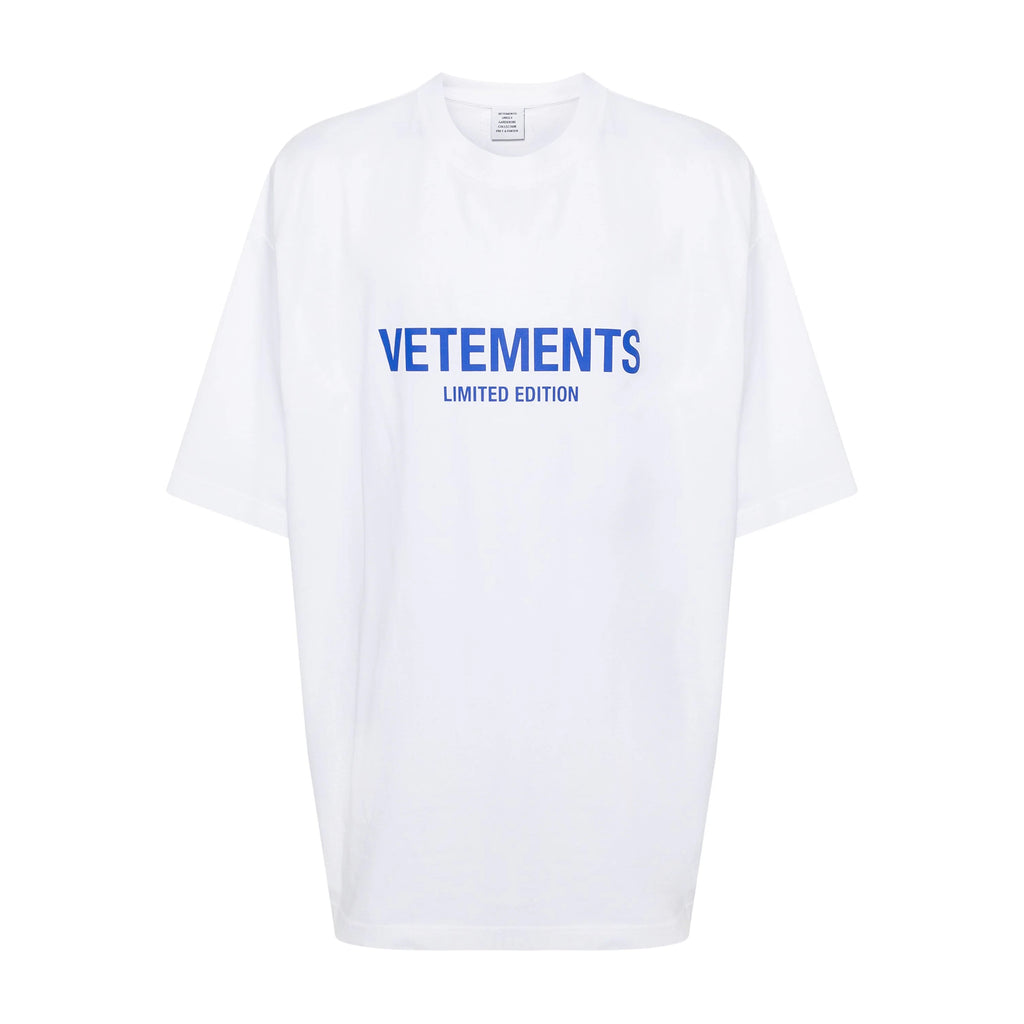 Vetements Men's and Women's Summer Letter Logo Printed Solid Colour Drop Shoulder Short Sleeve T-Shirt #99272