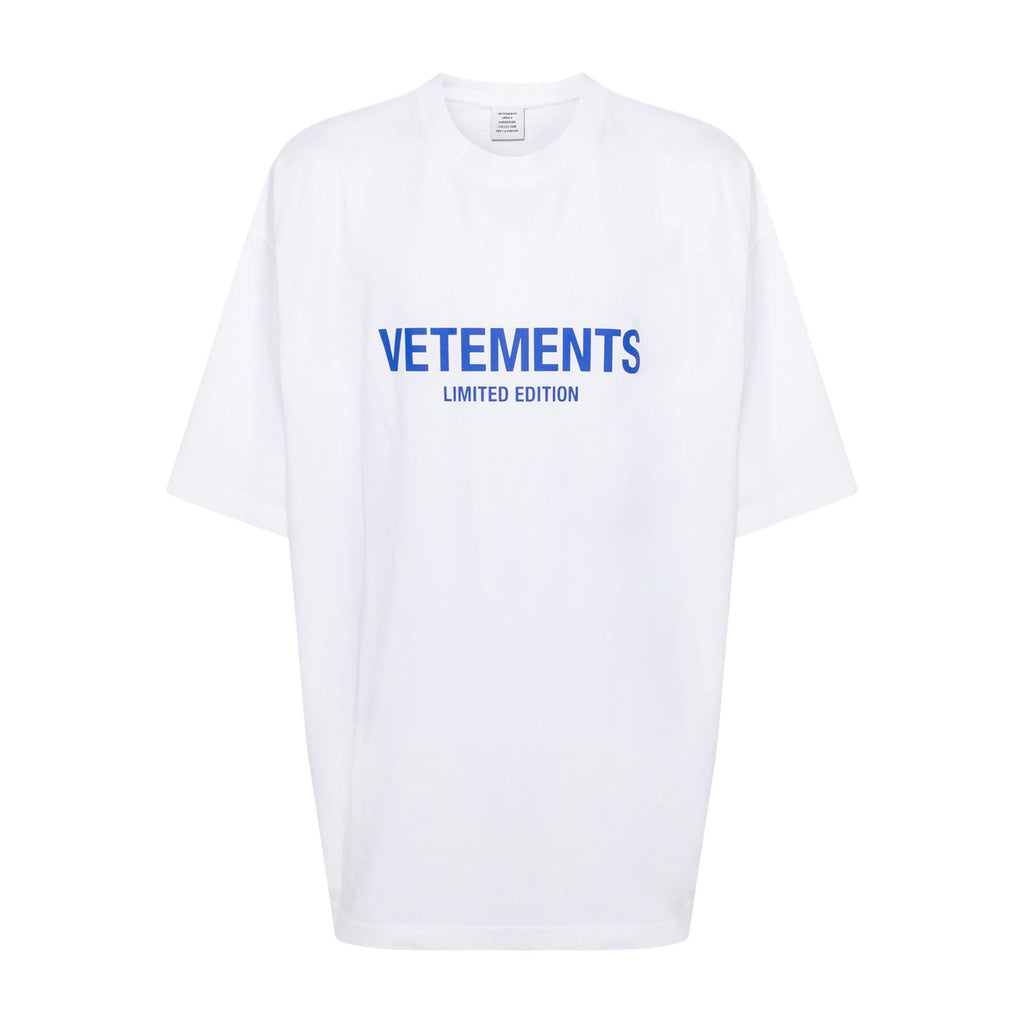 Vetements Men's and Women's Summer Letter Logo Printed Solid Colour Drop Shoulder Short Sleeve T-Shirt #99272