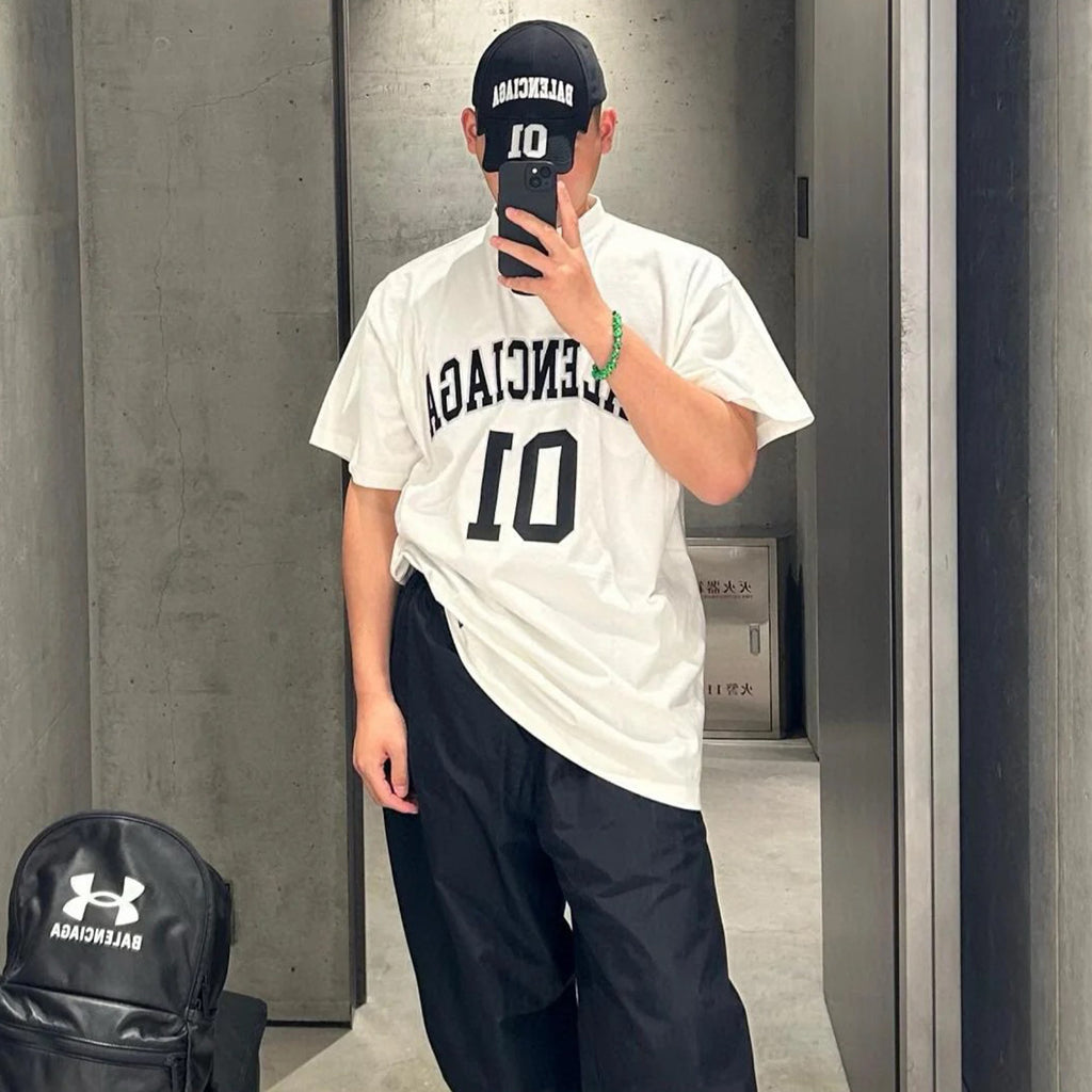 Balenciaga Basketball Series Men's Black And White Retro Plain Knit Silhouette T-shirt 01 Jersey High Street Trendy Short Sleeve Round Neck Loose T-shirt #71857