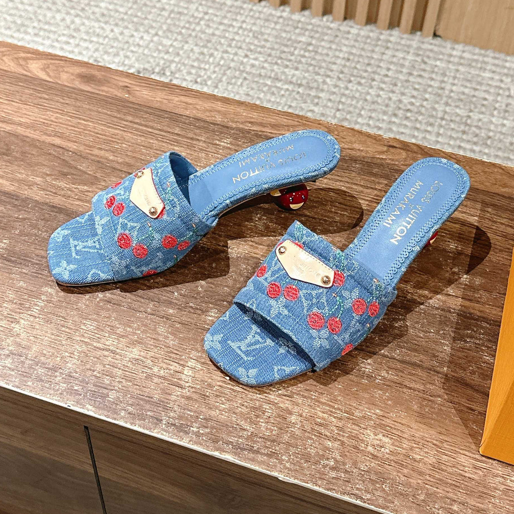 Louis Vuitton  x TM Lily Series Summer Logo Embroidery Solid Color Cool Slippers With Exposed Toes And A Unique Heel Height Of 5.5cm Casual Shoes #81735