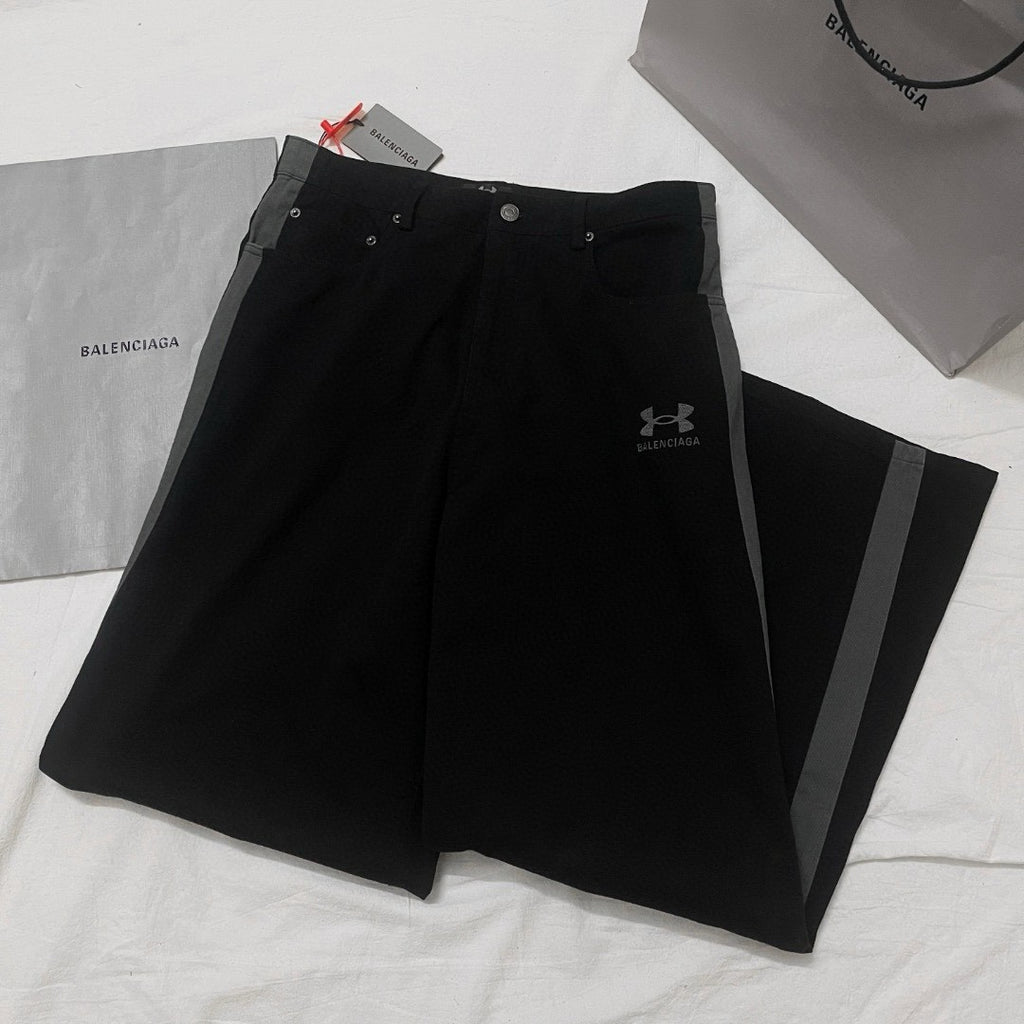 Balenciaga Men's Spring & Autumn Logo Printed Solid Color Lace-Up Mid-Rise Straight Leg Casual Pants #74653