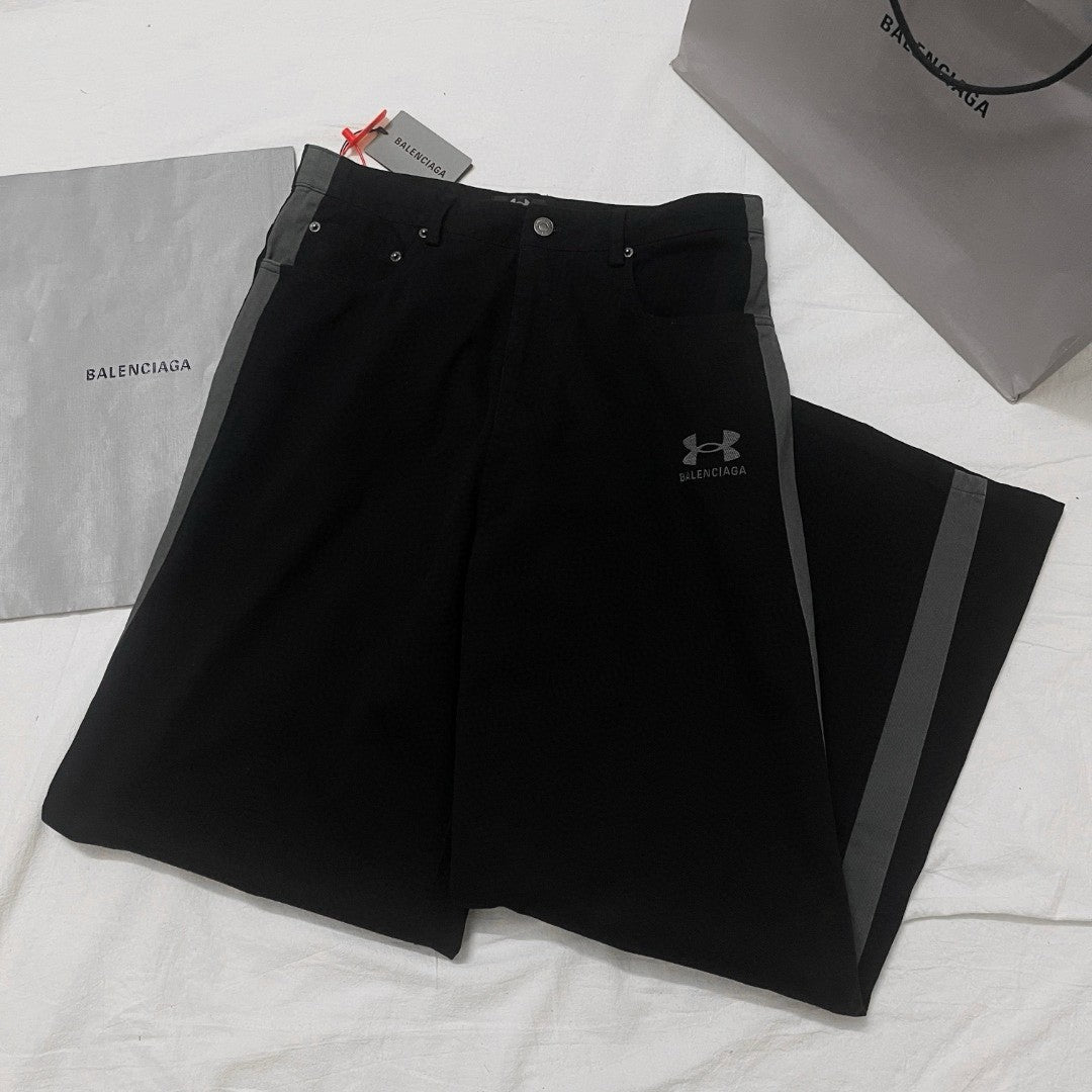 Balenciaga Men's Spring & Autumn Logo Printed Solid Color Lace-Up Mid-Rise Straight Leg Casual Pants #74653