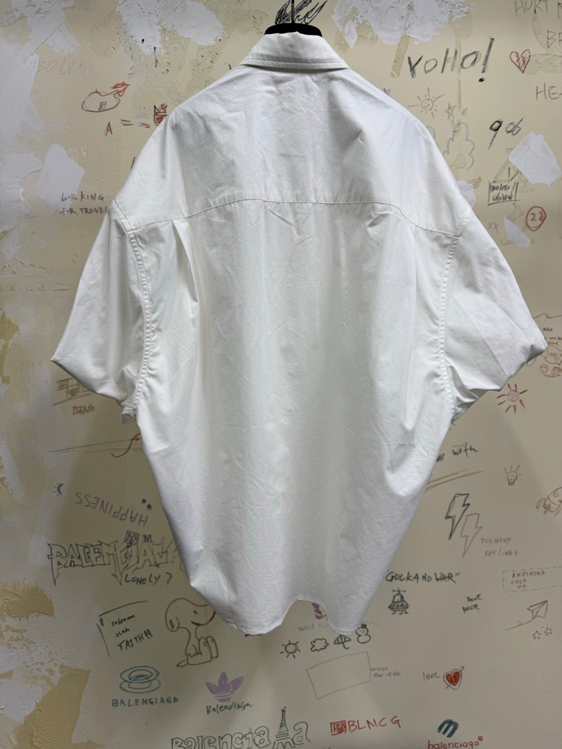 Balenciaga Men's Women's Spring Summer Autumn Lapel Fit White Cotton Poplin Round Hem Folded Sleeve Shirt Ngvp #1399
