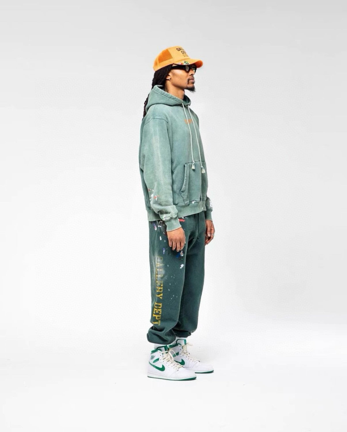 Gallery Dept. Men's Spring And Autumn Graffiti Letters Printing Solid Color Do Old Hooded Sweatshirt Casual Ink Splash Elastic Waist Drawstring Pants Ngvp #9291
