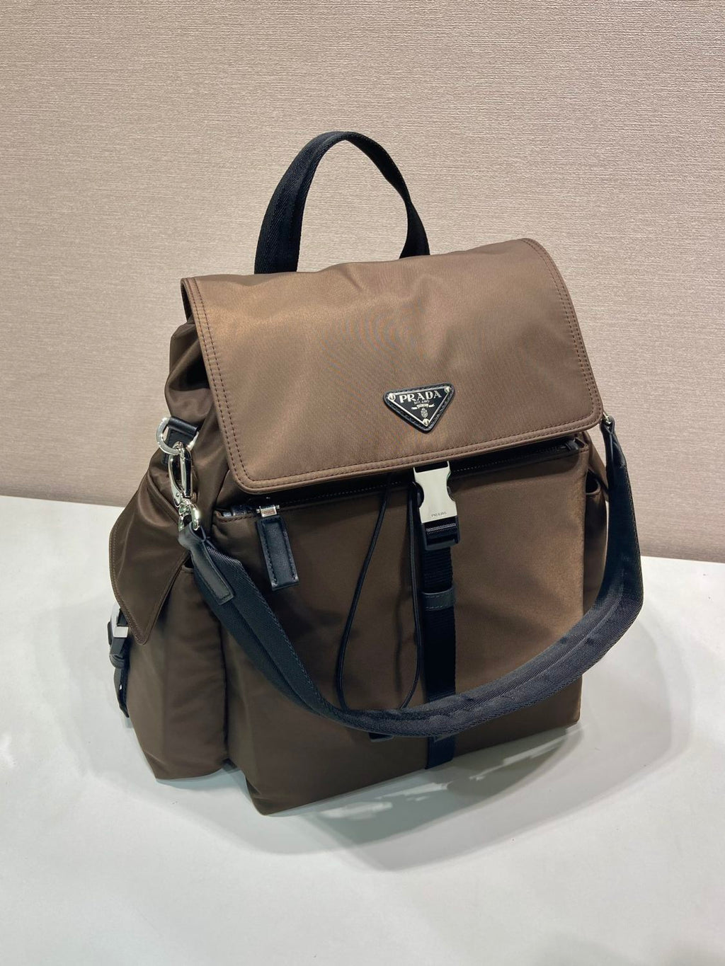 PRADA Black Prada Explore Re-nylon And Leather Backpack #378298