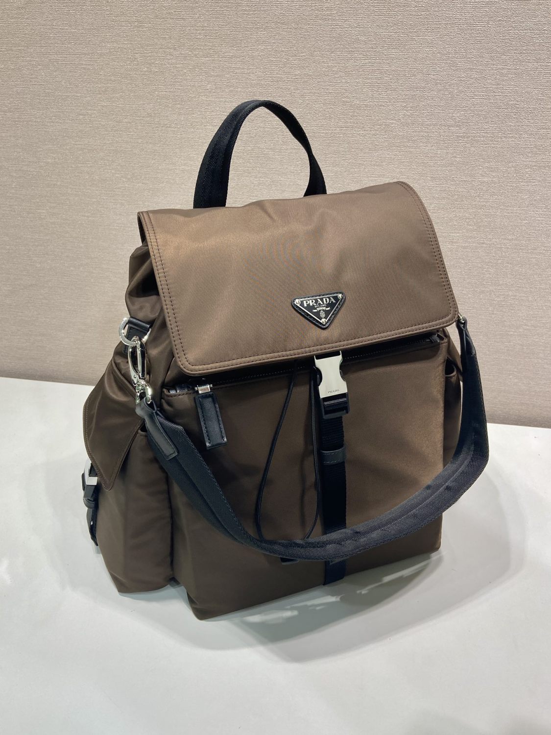 PRADA Black Prada Explore Re-nylon And Leather Backpack #378298