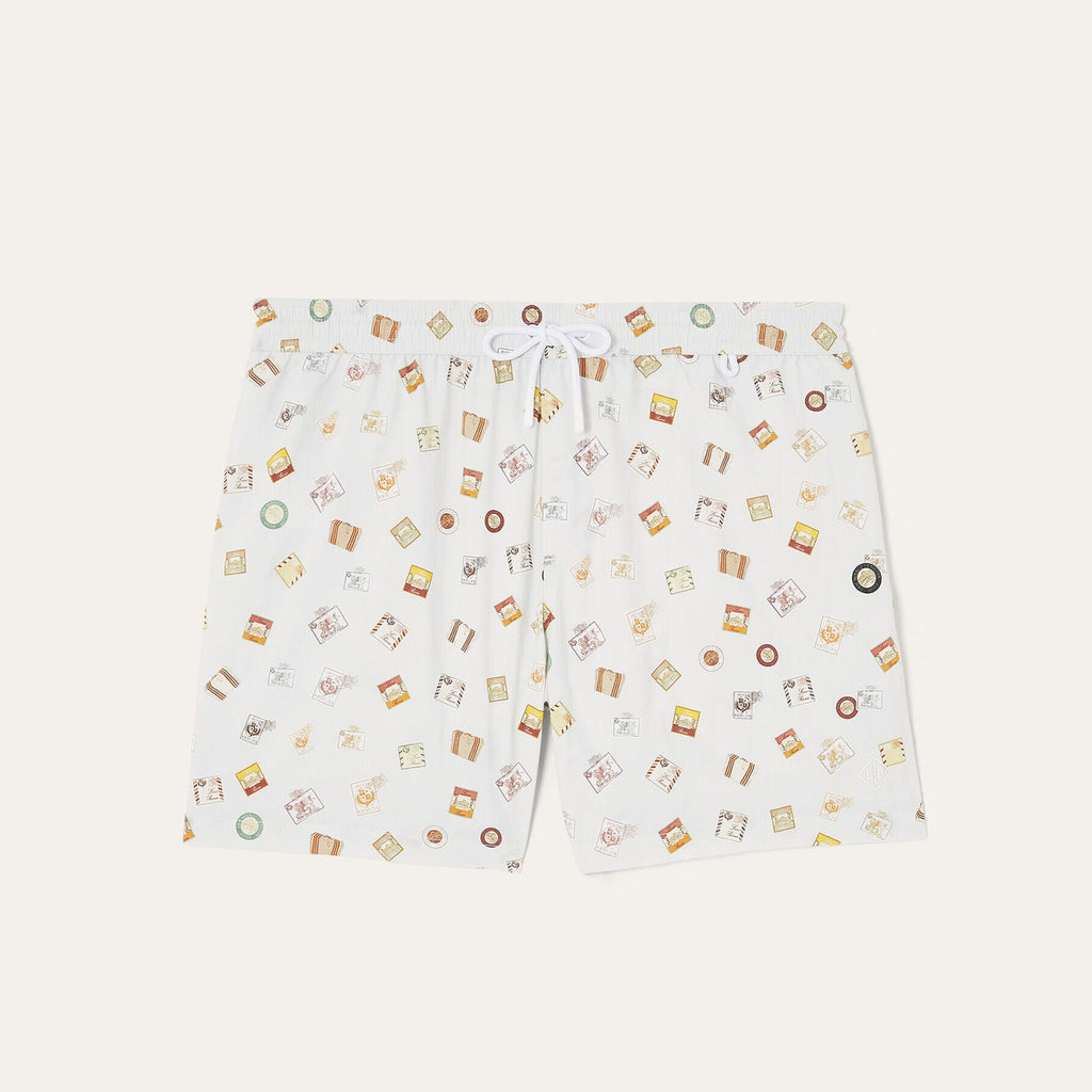 Loro Piana Men's Summer Solid Color Stamp Print Casual Drawstring Beach Shorts #77384