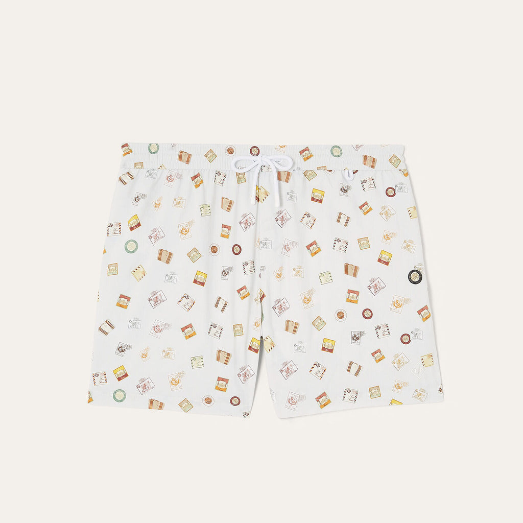 Loro Piana Men's Summer Solid Color Stamp Print Casual Drawstring Beach Shorts #77384