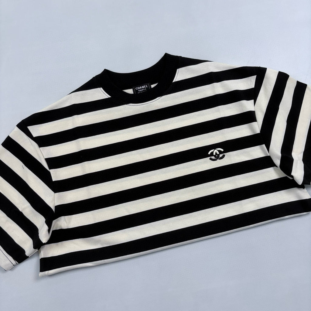 Chanel Men's Summer Striped Logo Solid Color Round Neck Pullover Short Sleeved T-shirt #81554