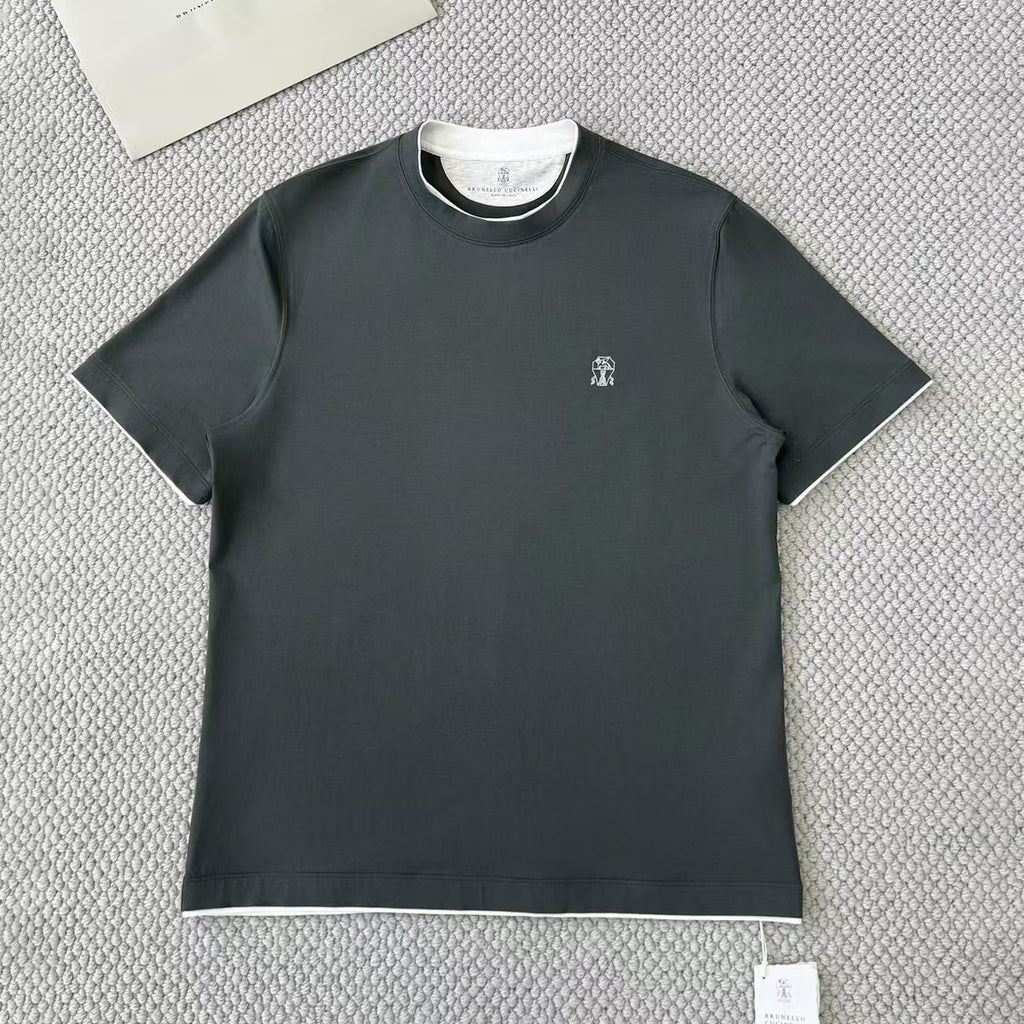 Brunello Cucinelli Men's Summer Solid Color Round Neck Cotton Short Sleeve T-Shirt #75337