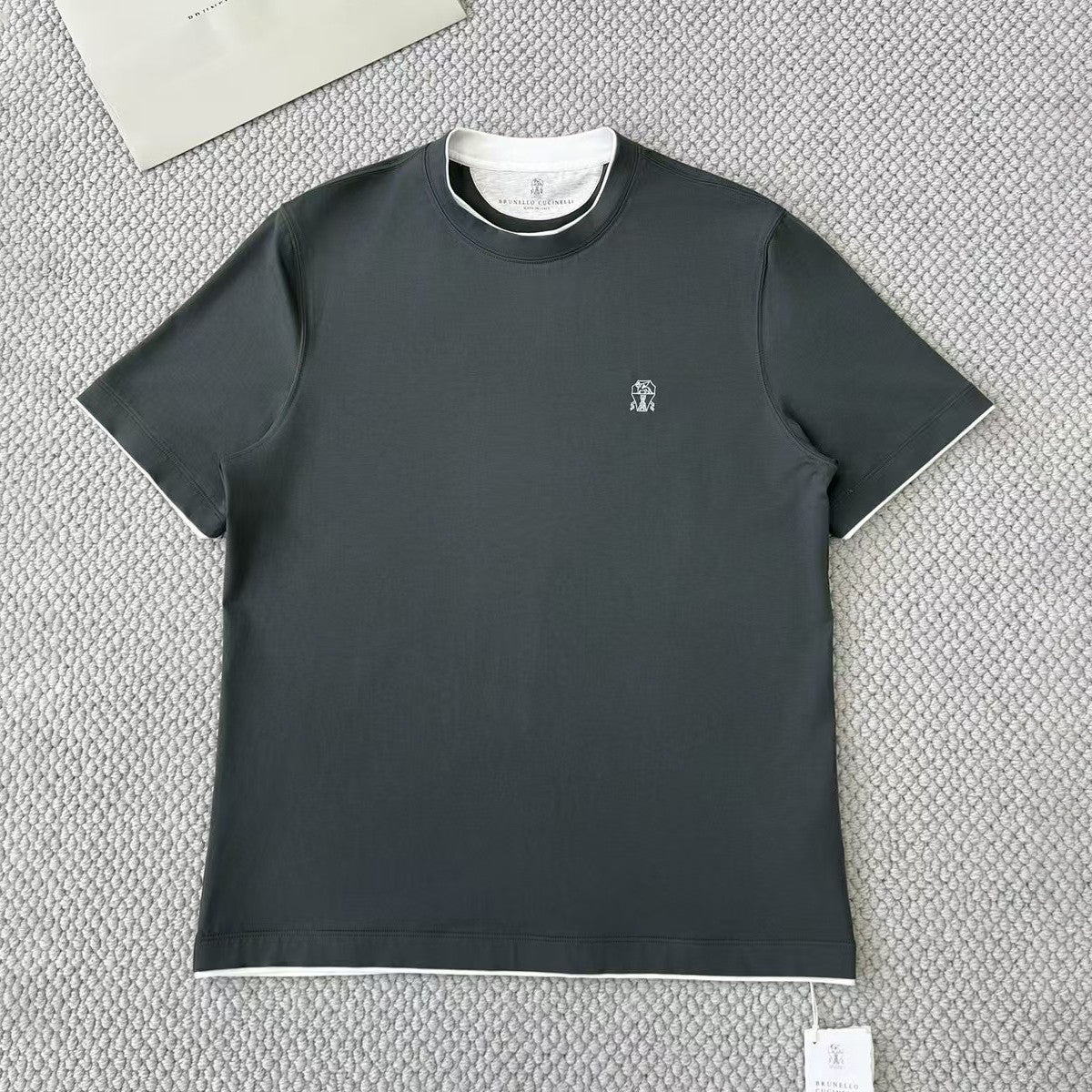 Brunello Cucinelli Men's Summer Solid Color Round Neck Cotton Short Sleeve T-Shirt #75337