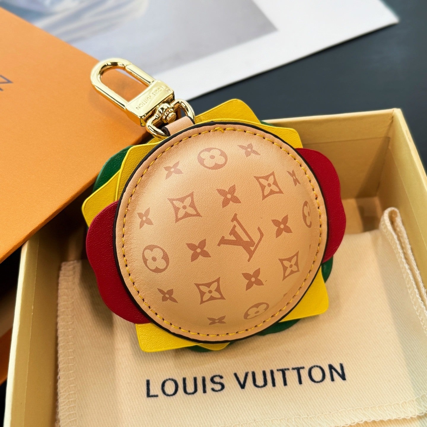 Louis Vuitton Letter-printed Leather Hamburger-shaped Earphone Bag Bags Charm #77581