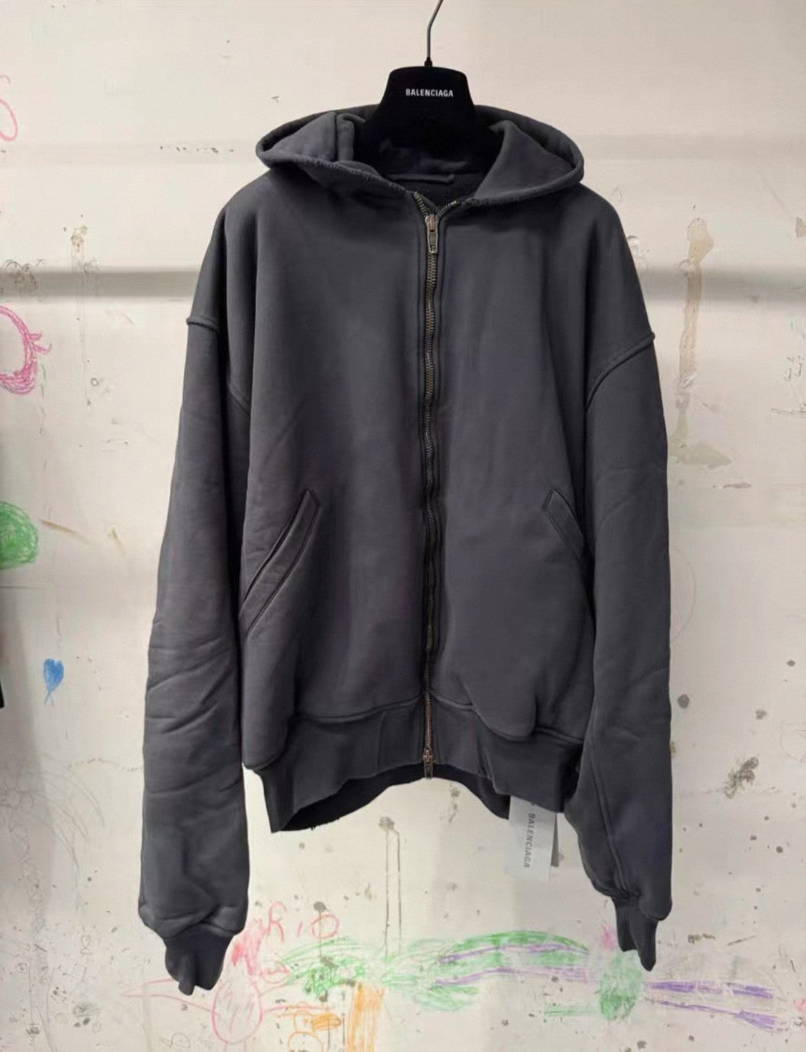 Balenciaga 25FW Men's  Hooded Bomber in Black Faded #333425