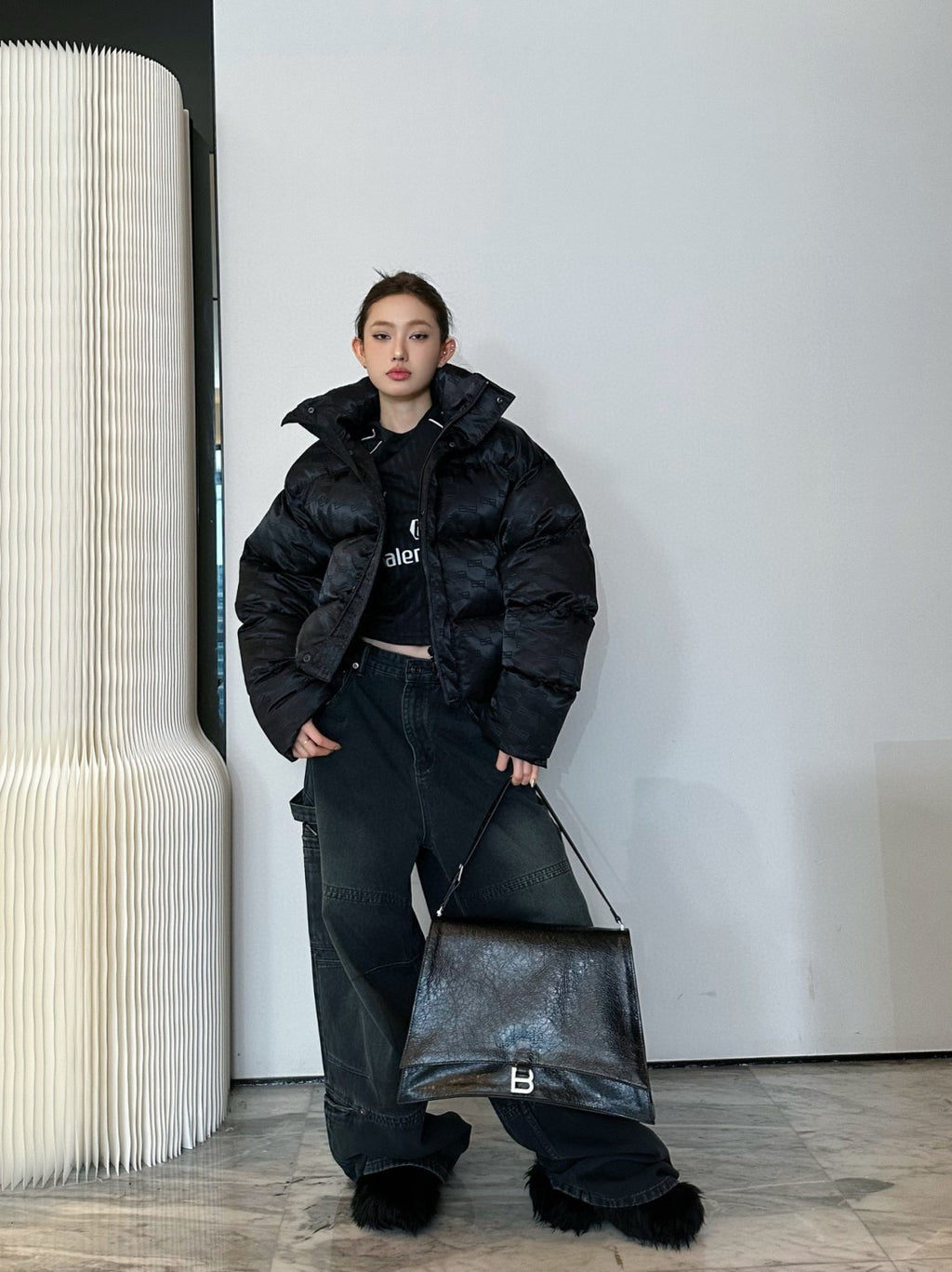 Balenciaga Men's Women's Autumn And Winter Standing Collar Solid Color Zipper Long Sleeve Puffer Down Jacket #73316