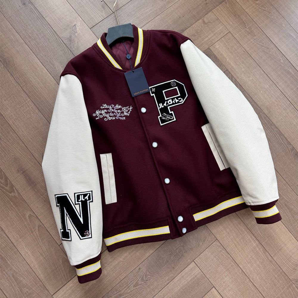 Louis Vuitton x 25FW Men's Letter Badge Printed Stand Collar Pocket Long Sleeve Baseball Uniform #332524
