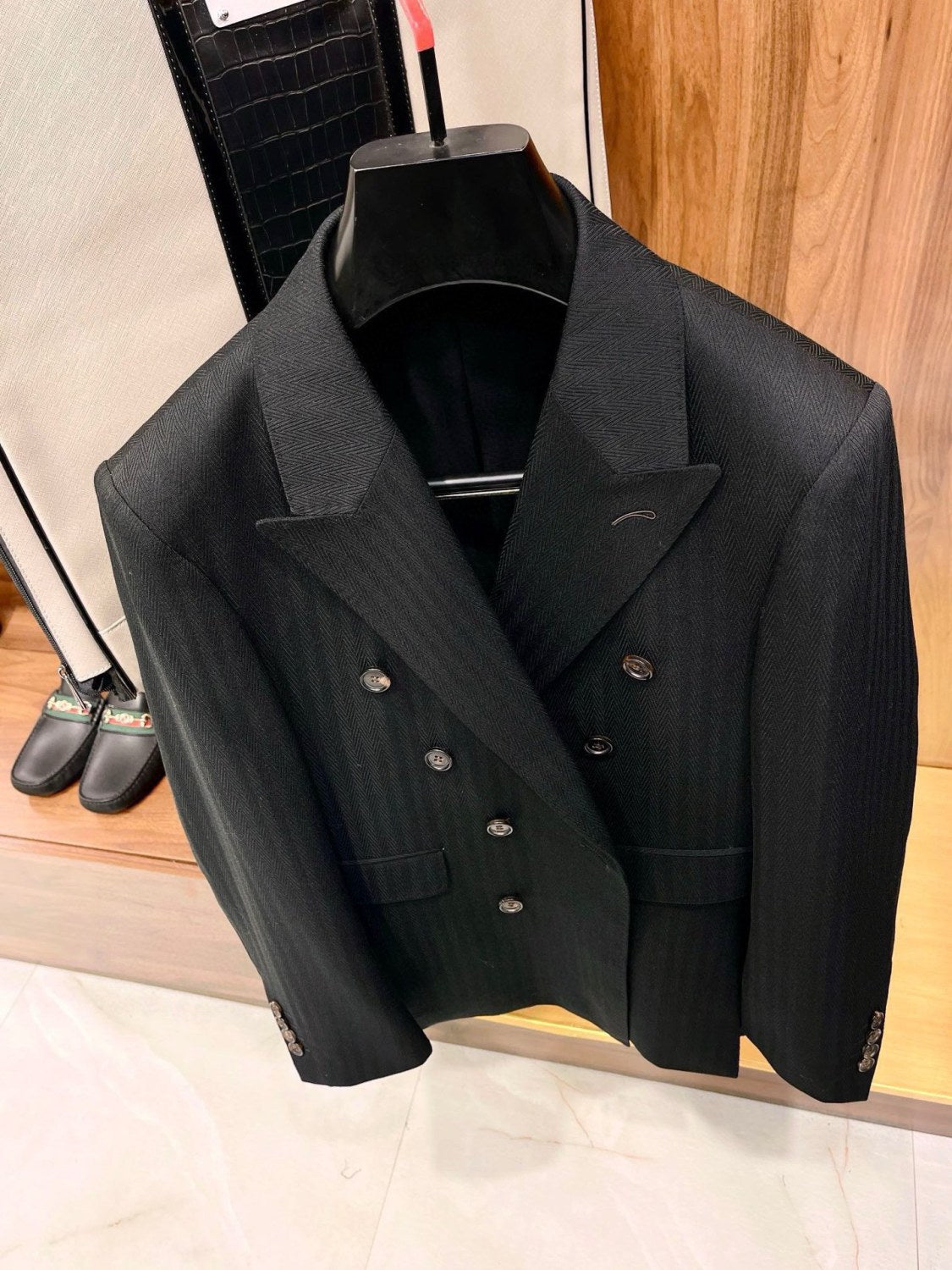 Louis Vuitton Men's Fall And Winter Business High-end Tide Wool Double-breasted Blazer Top Wedding Suit Casual Pants Black Suit Set Ngvp #2443