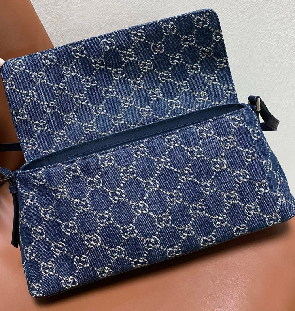 GUCCI Madison Medium Shoulder Bag in Blue GG Denim #383858