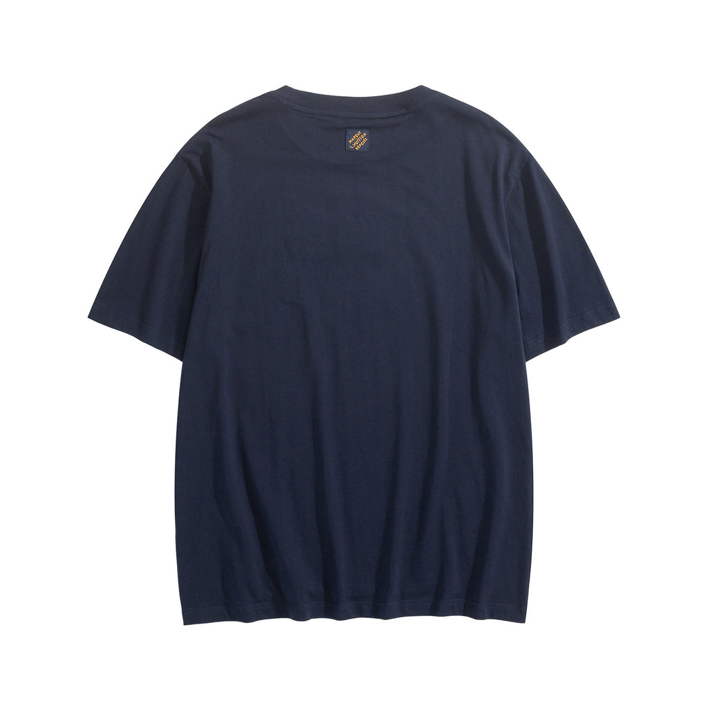 Louis Vuitton Men's Summer Solid Color Fashion Casual Letter Embroidery Short Sleeve Cotton T-Shirt #78192
