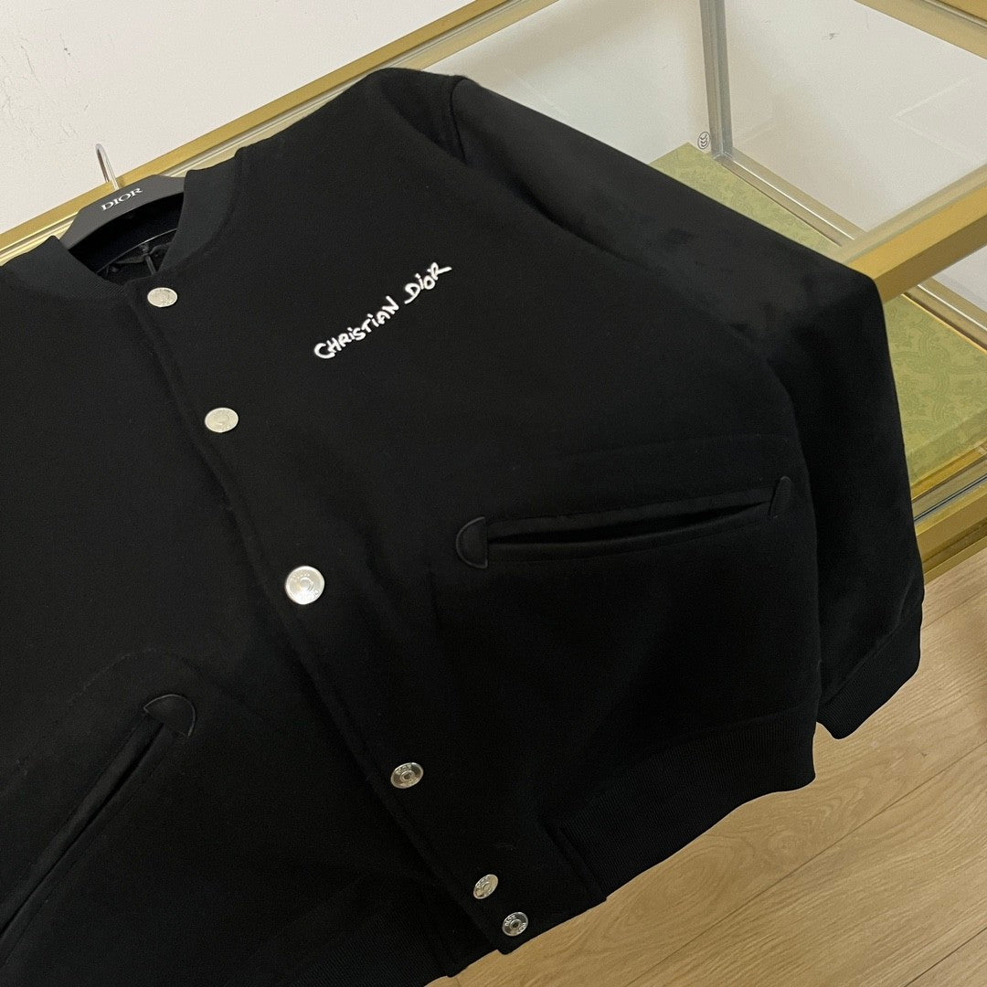 Dior Men's Fall And Winter Black Letter Print Single Breasted Long Sleeved Baseball Jacket #73172