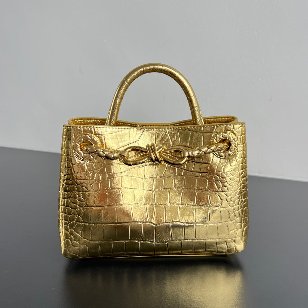Bottega Veneta  Andiamo Mini Crocodile Pattern Handbag Stylish And Elegant Bags In Gold And Silver Bag Bags Metallic-colored Leather Tends To Fade Easily #196