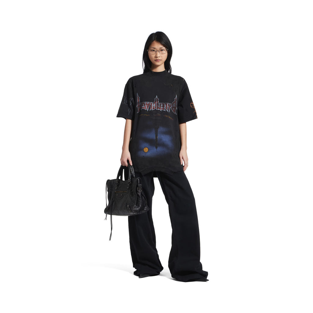 Balenciaga Men's And Women's Round Neck Destroyed Oversized Summer Solid Color Cotton Short Sleeve Paris Moon Upside Down T-Shirt Ngvp #2136